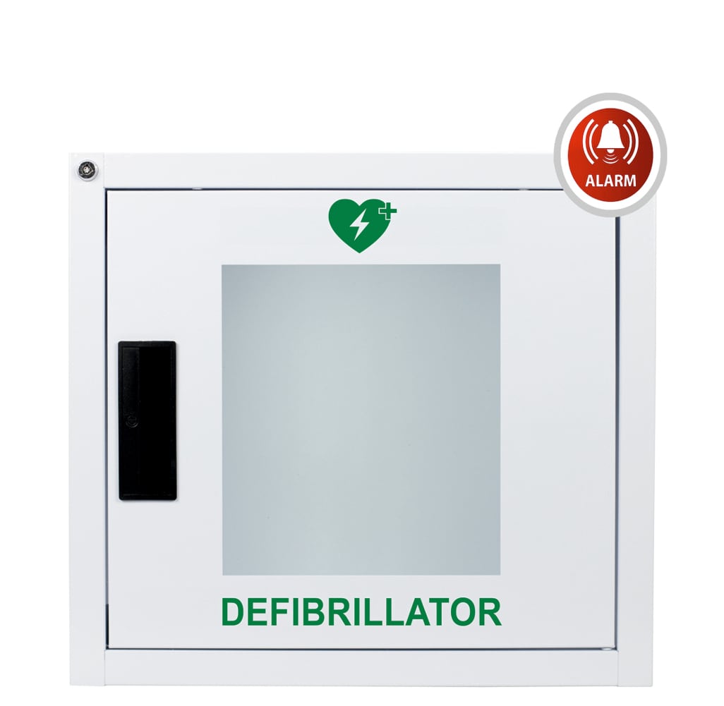 Universeller AED-Metallwandkasten, wei&szlig; f&uuml;r innen mit Alarm 