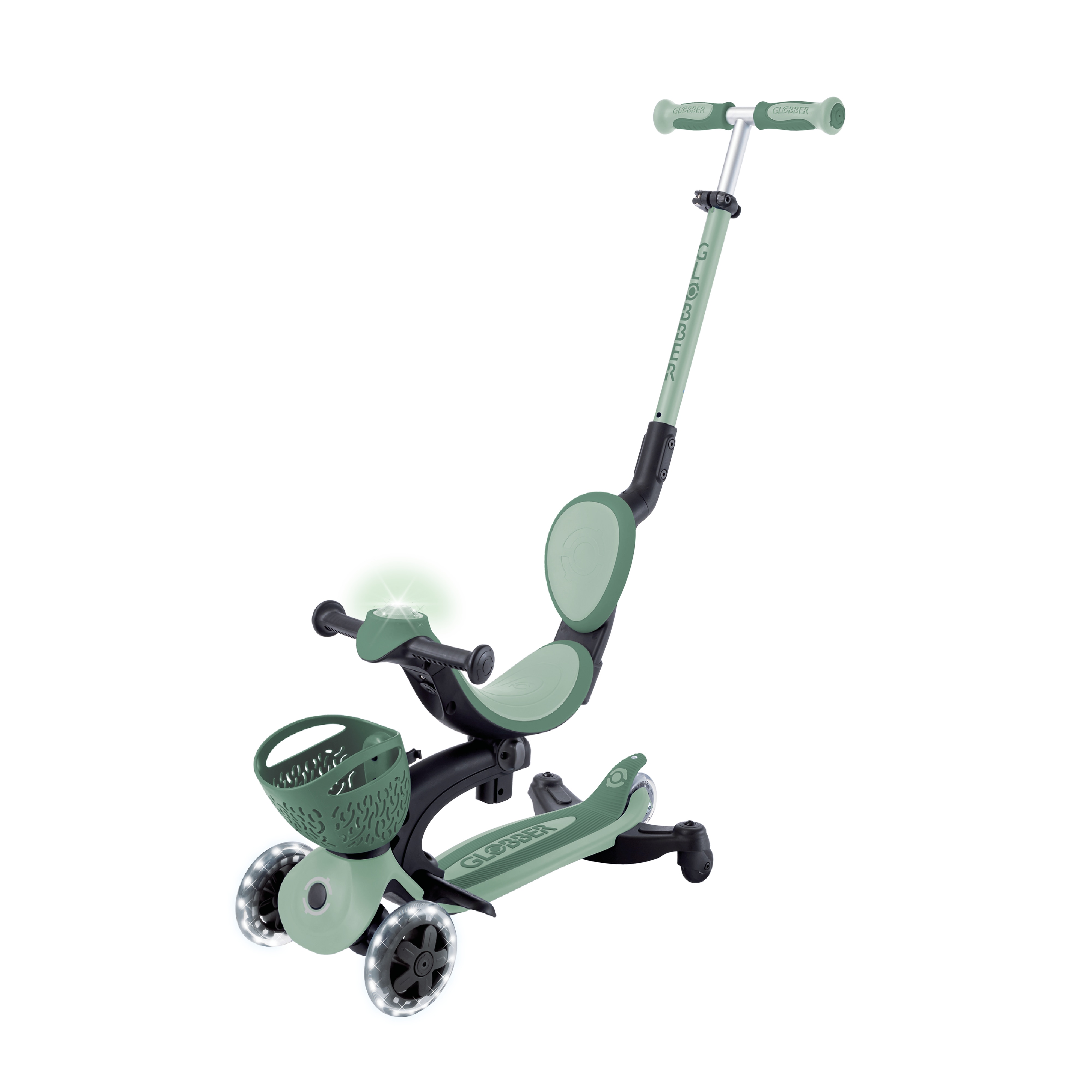 GLOBBER GO-UP BABY 360 LIGHTS salbei gr&uuml;n, mit Leuchtrollen und Leuchtmodul 