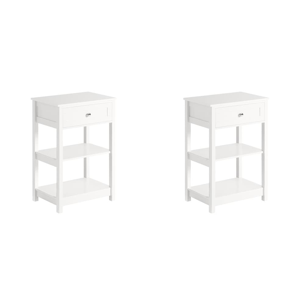 SoBuy Nachttisch mit Schublade, Beistelltisch mit Regal, schmale Kommode mit einer Schublade Wei&szlig; 