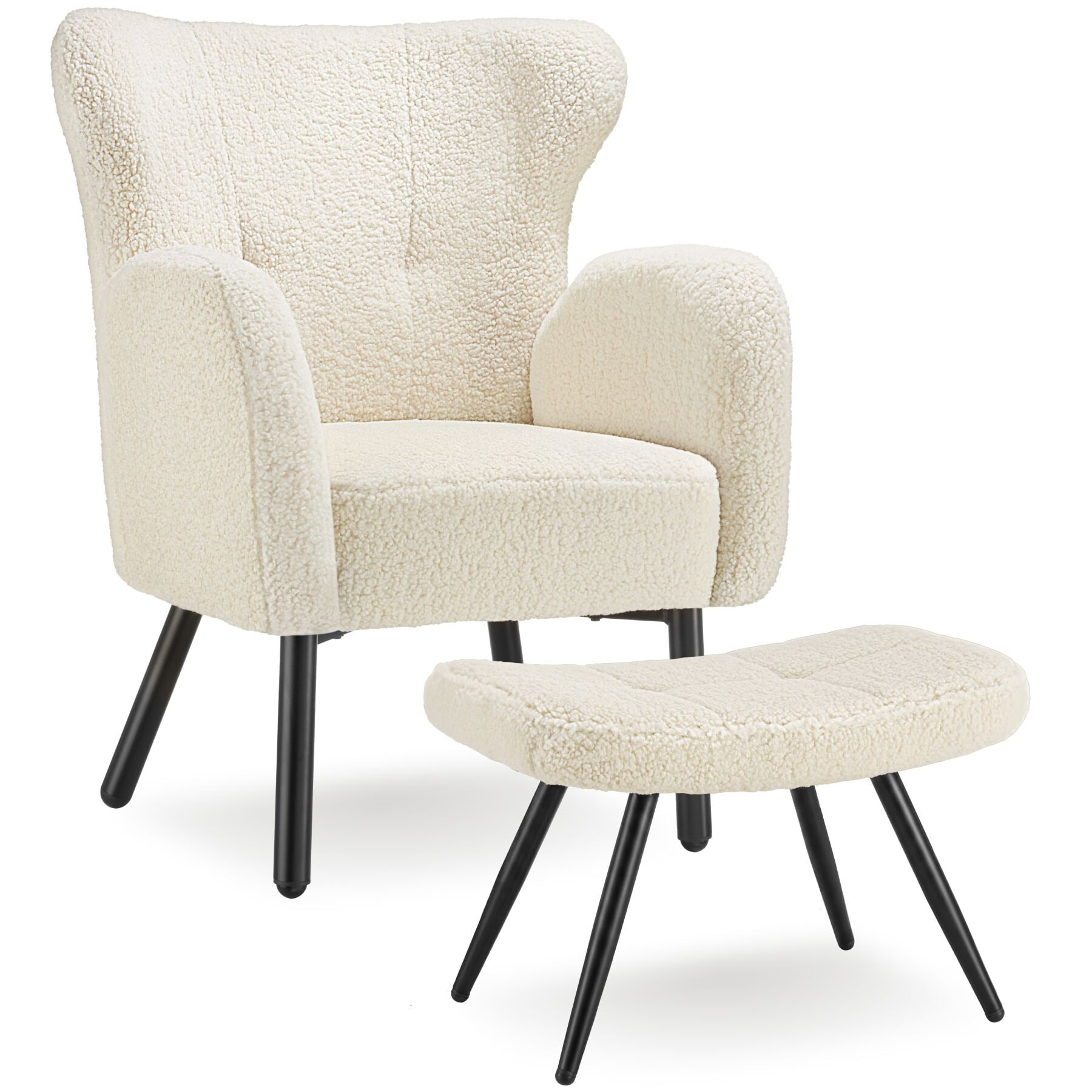 tectake&reg; Sessel mit Hocker, dick gepolstert, mit Boucl&eacute;-Bezug, runde, pulverbeschichtete Stahlbeine, Belastbarkeit 120 kg 