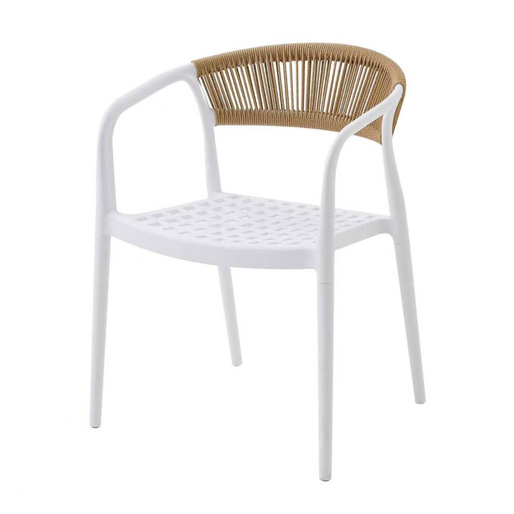 Casa Pura Gartenstuhl Solaro UV-beständiges PP & handgeflochtene Seil-Rückenlehne Weiß