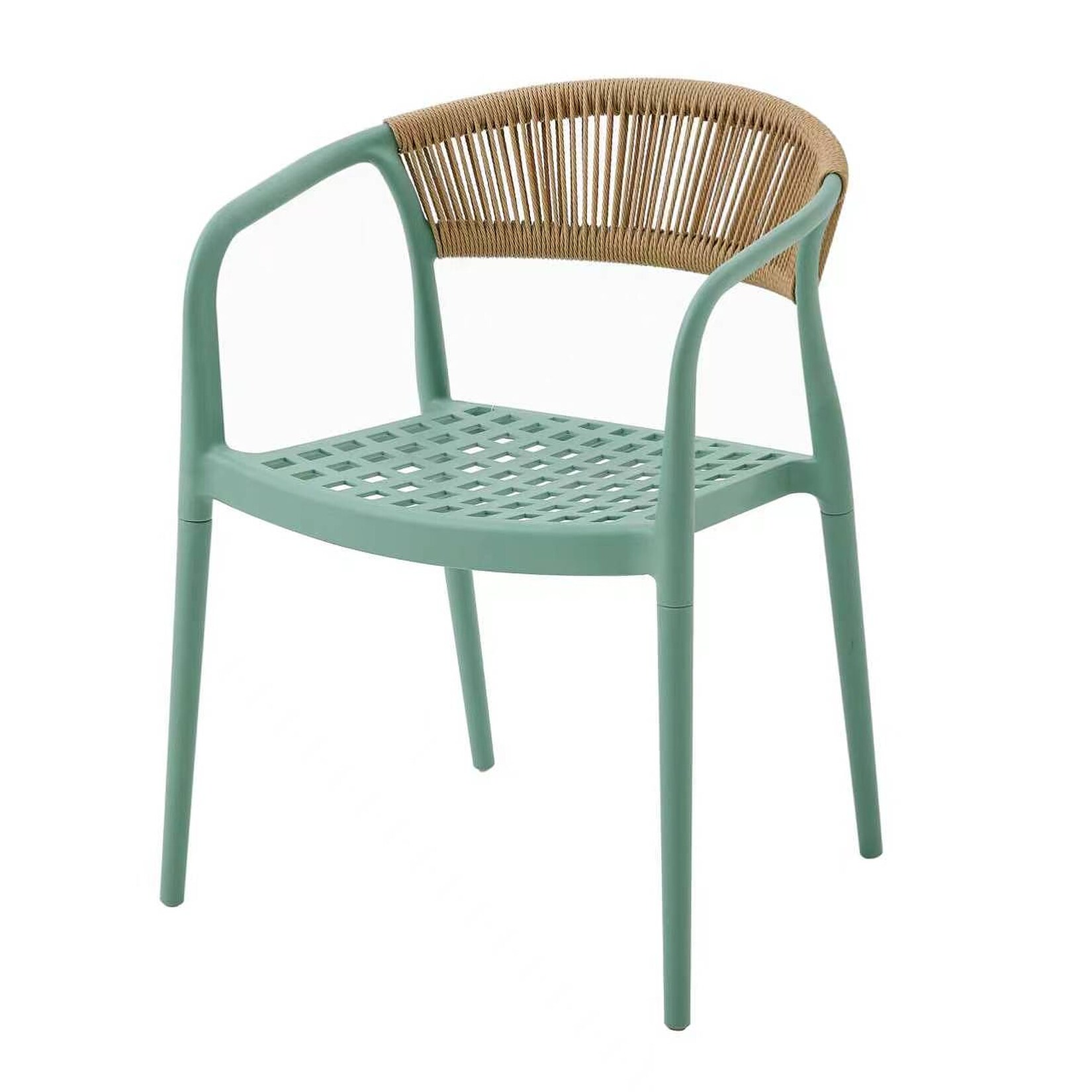 Casa Pura Gartenstuhl Solaro UV-beständiges PP & handgeflochtene Seil-Rückenlehne Grün