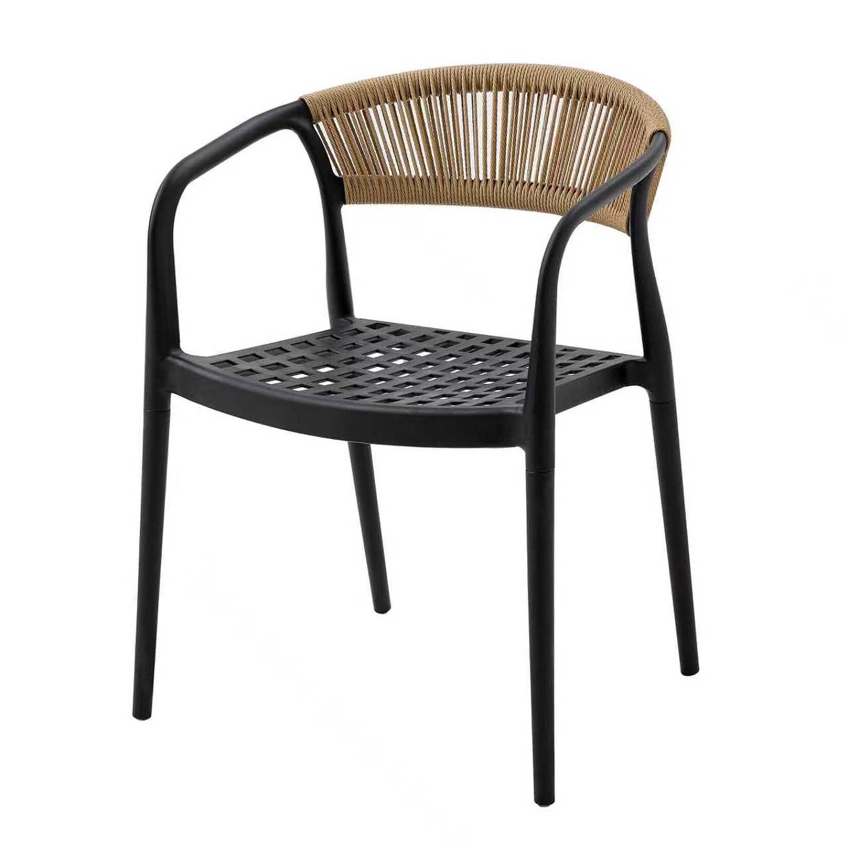 Casa Pura Gartenstuhl Solaro UV-beständiges PP & handgeflochtene Seil-Rückenlehne Schwarz