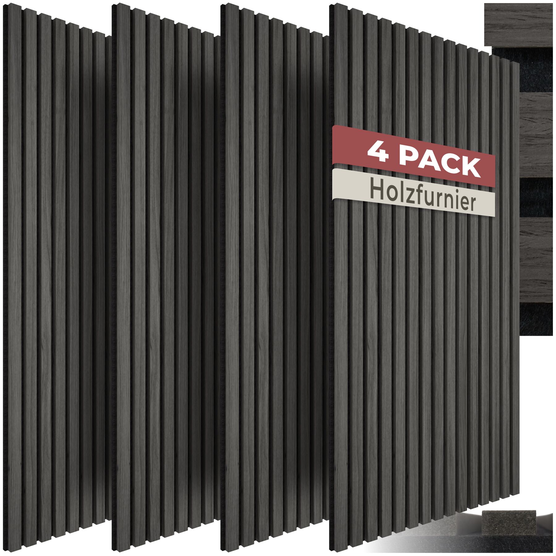 tectake&reg; Akustikpaneele, Holzoptik in Eiche schwarz, MDF und Echtholzfurnier, je 120 x 60 x 1,1 cm, Gr&ouml;&szlig;e flexibel anpassbar 