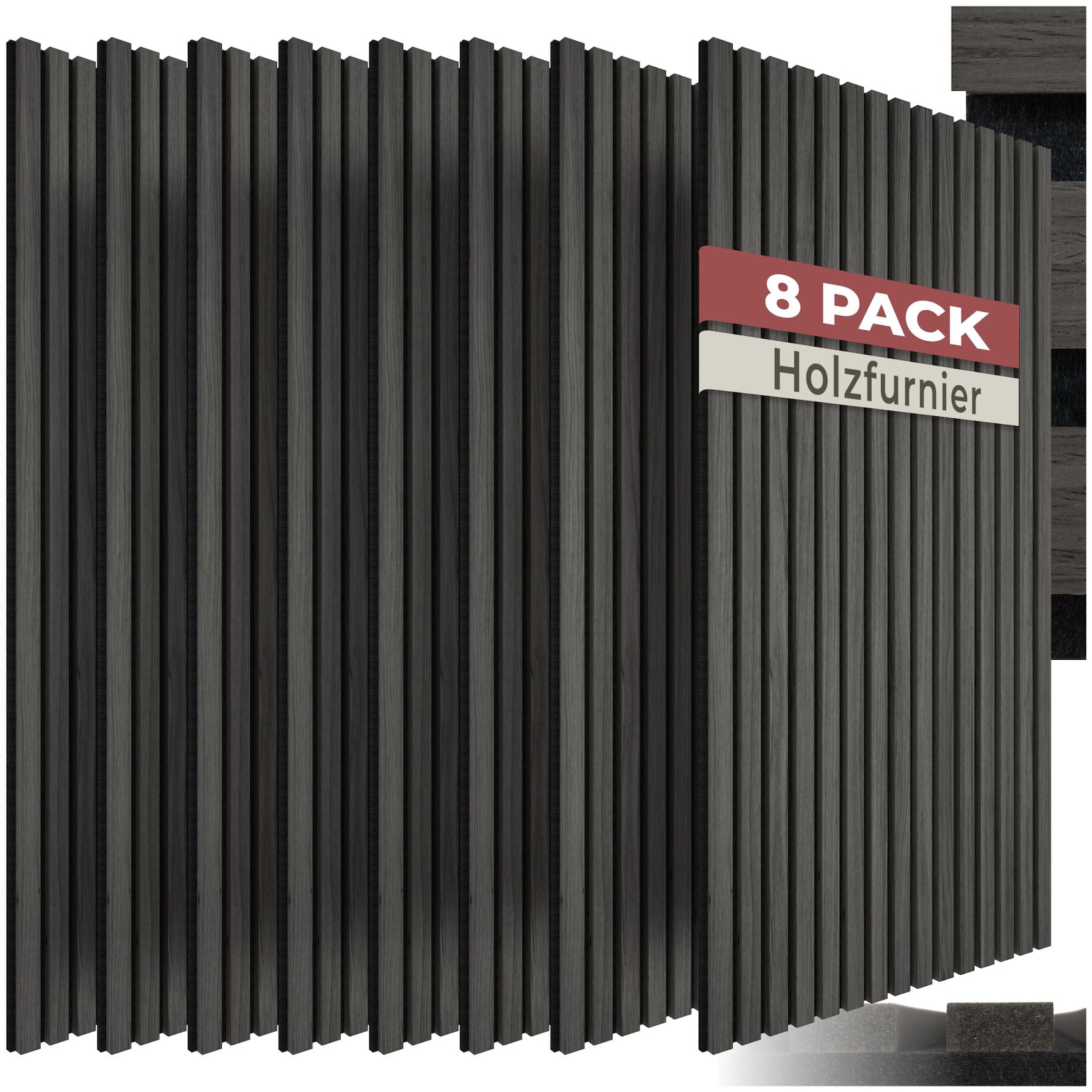 tectake® Akustikpaneele, Holzoptik in Eiche schwarz, MDF und Echtholzfurnier, je 120 x 60 x 1,1 cm, Größe flexibel anpassbar