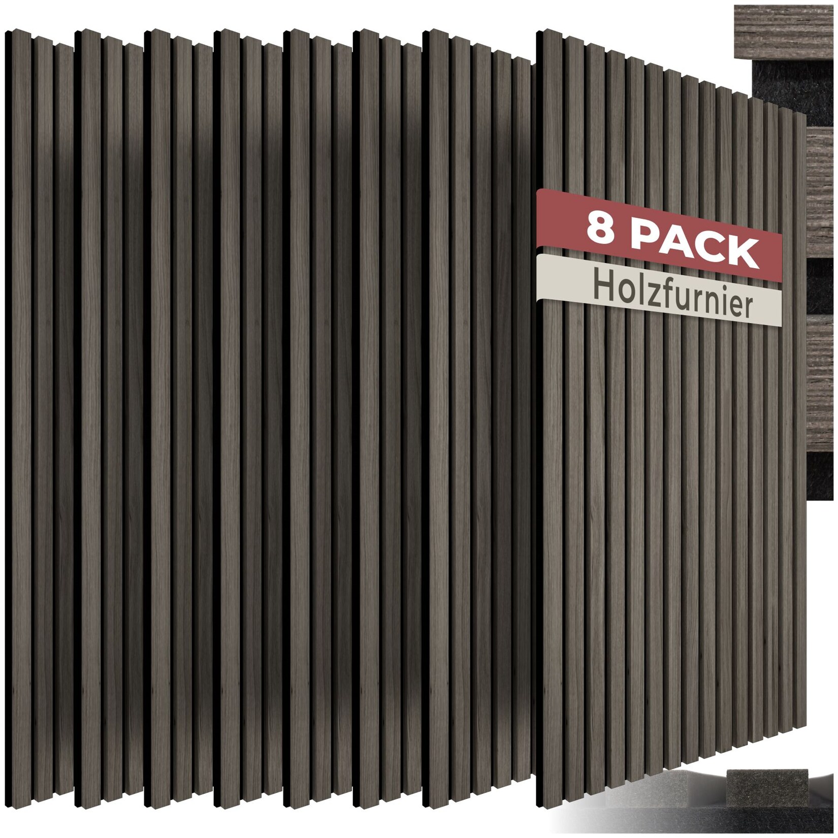 tectake® Akustikpaneele, Holzoptik in Eiche grau, MDF und Echtholzfurnier, je 120 x 60 x 1,1 cm, Größe flexibel anpassbar