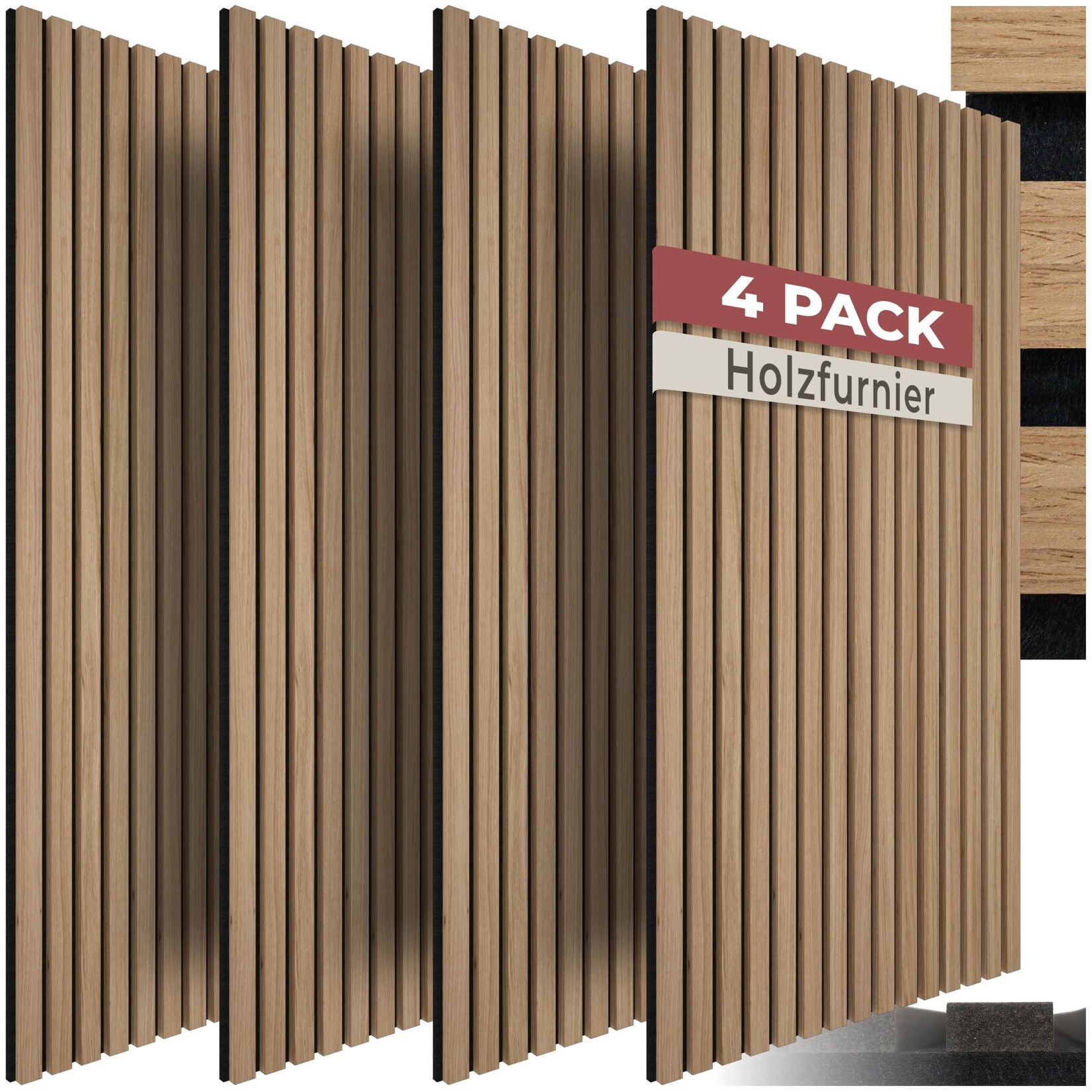tectake® Akustikpaneele, Holzoptik in Eiche, MDF und Echtholzfurnier, je 120 x 60 x 1,1 cm, Größe flexibel anpassbar