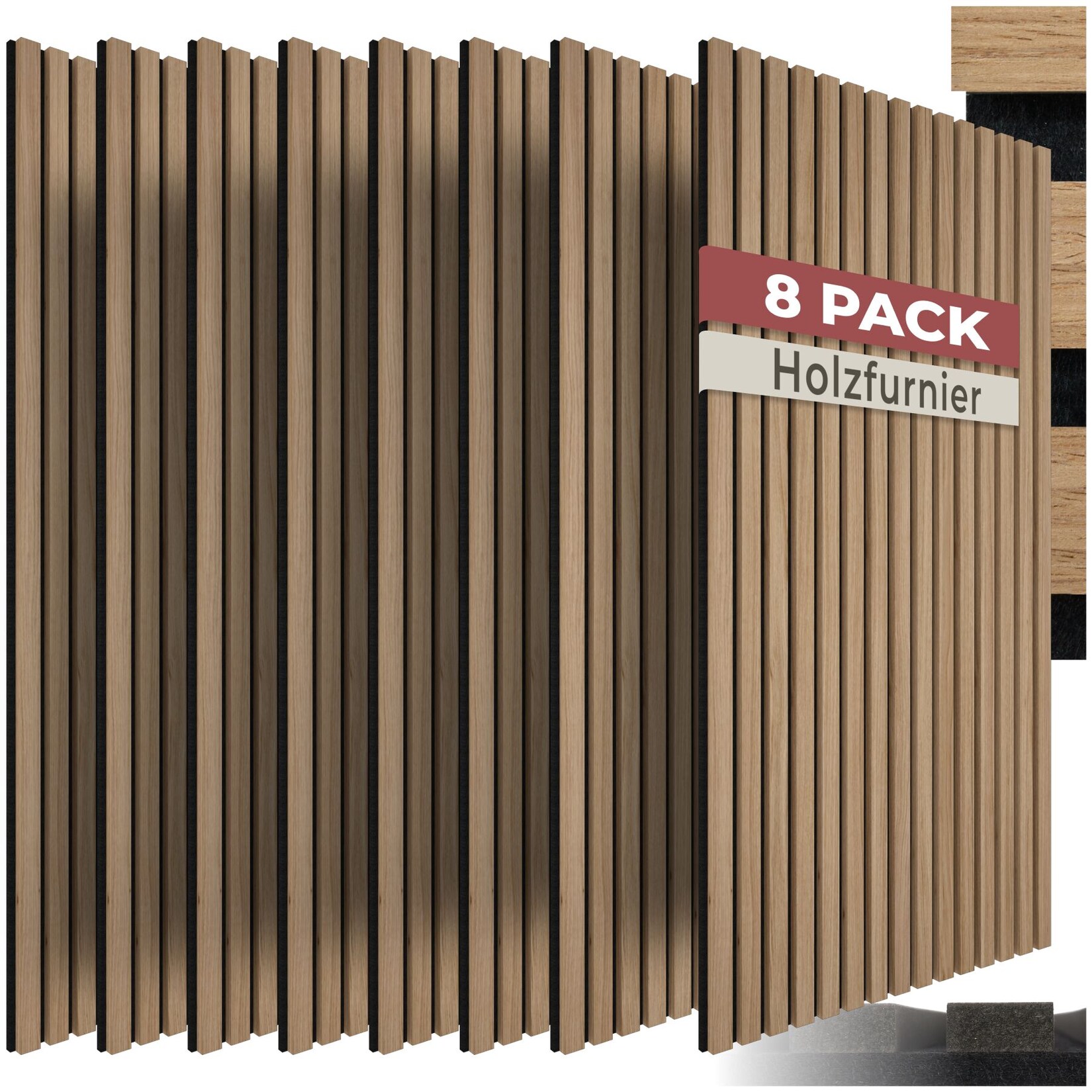 tectake® Akustikpaneele, Holzoptik in Eiche, MDF und Echtholzfurnier, je 120 x 60 x 1,1 cm, Größe flexibel anpassbar