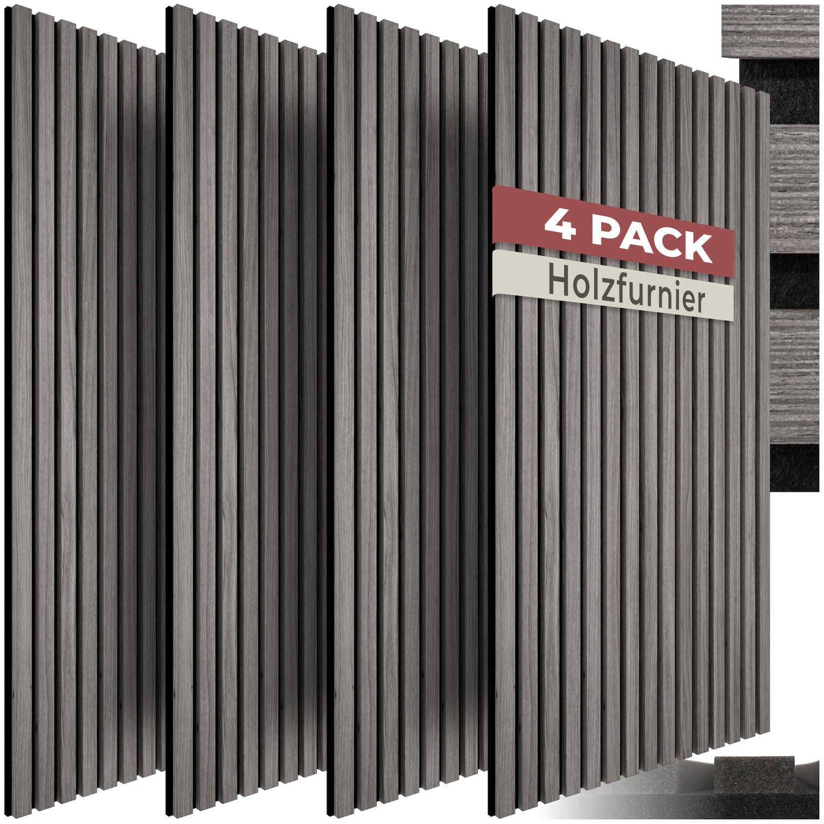 tectake® Akustikpaneele, Holzoptik in Eiche hellgrau, MDF und Echtholzfurnier, je 120 x 60 x 1,1 cm, Größe flexibel anpassbar