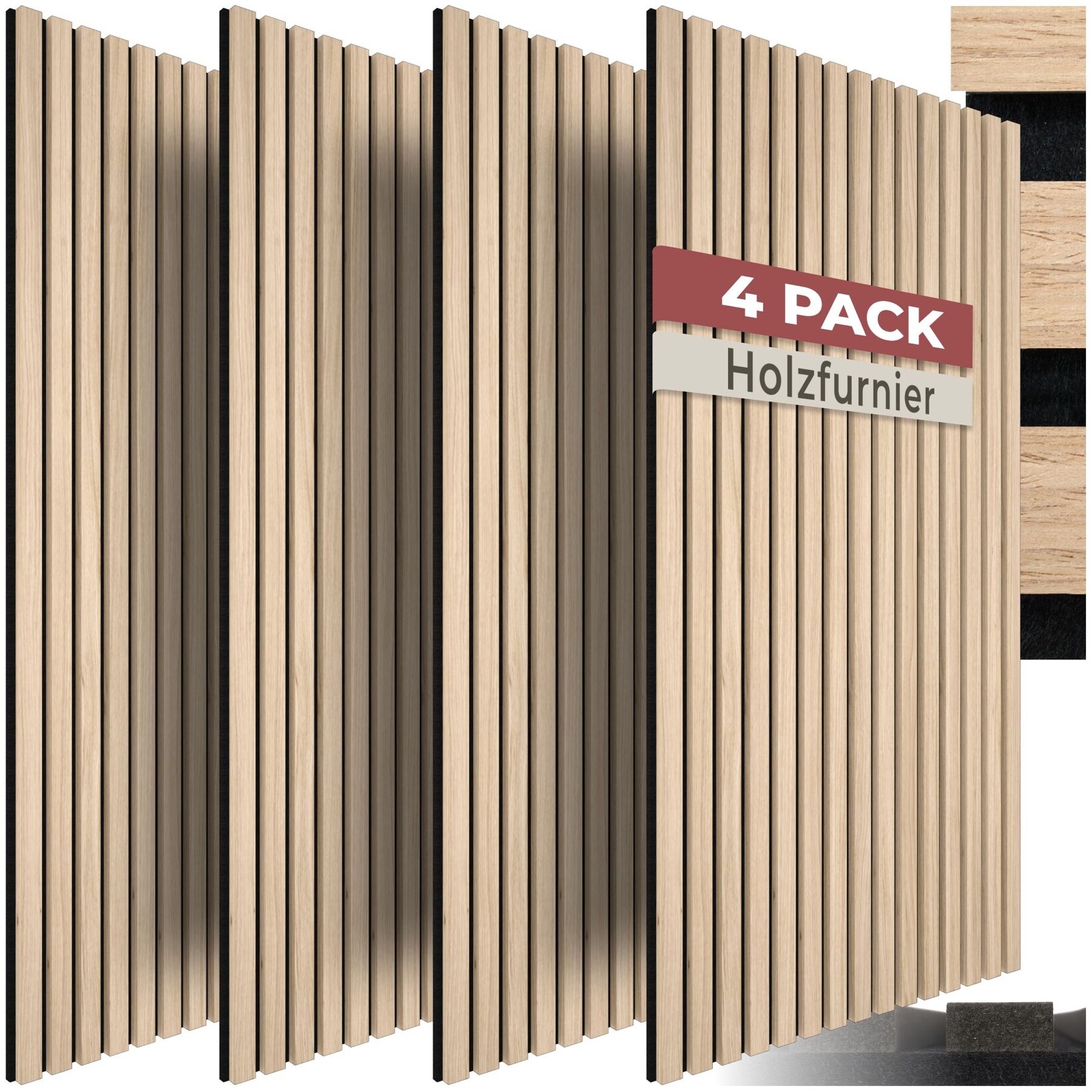 tectake® Akustikpaneele, Holzoptik in Eiche hell, MDF und Echtholzfurnier, je 120 x 60 x 1,1 cm, Größe flexibel anpassbar