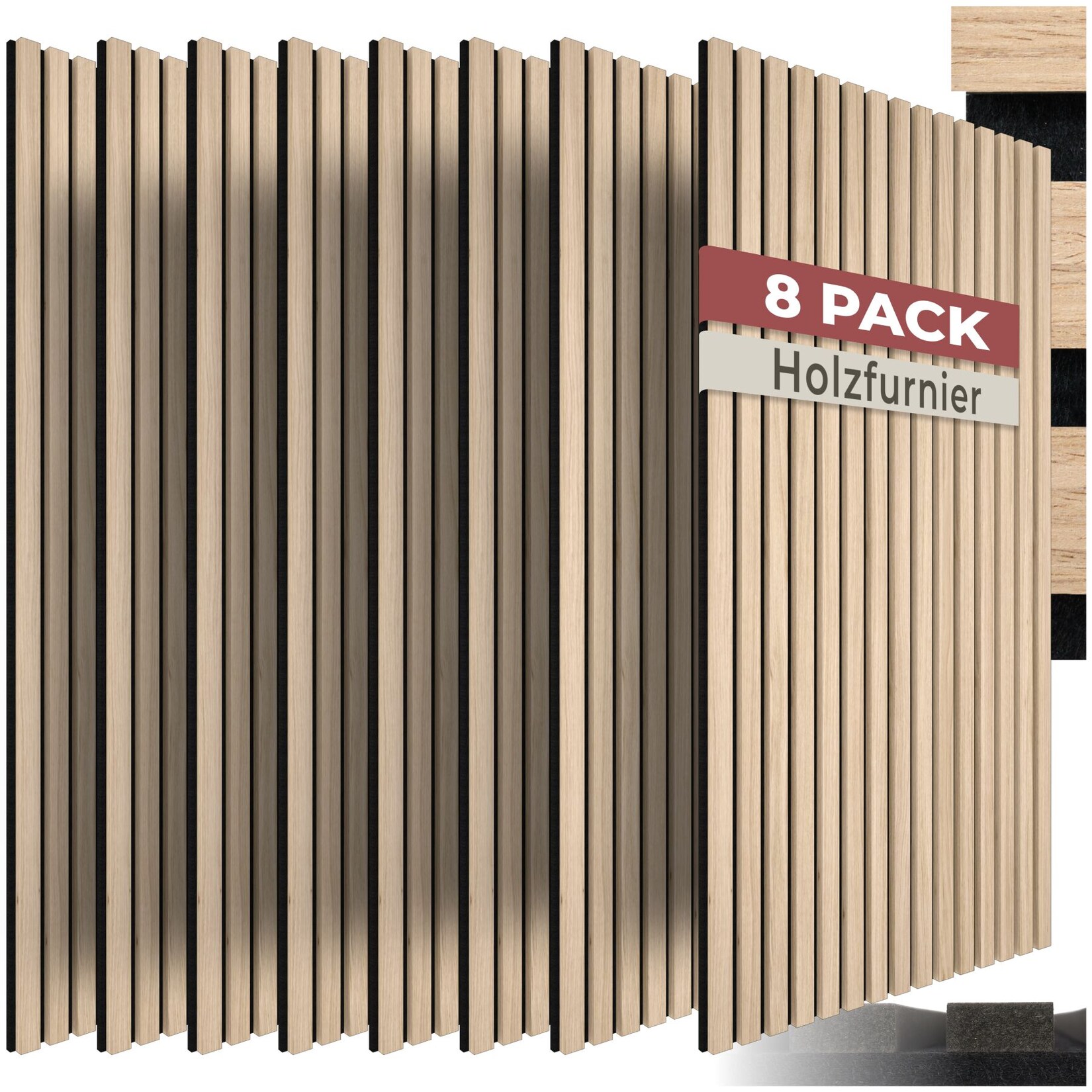 tectake® Akustikpaneele, Holzoptik in Eiche hell, MDF und Echtholzfurnier, je 120 x 60 x 1,1 cm, Größe flexibel anpassbar
