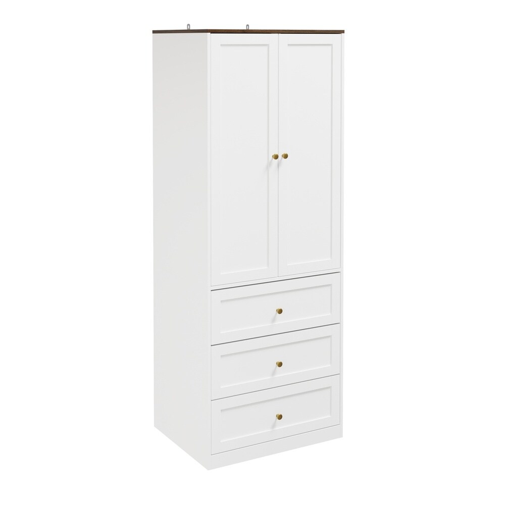 SoBuy Kleiderschrank mit 3 Schubladen, Hochschrank Weiß 70x55x187cm Modern