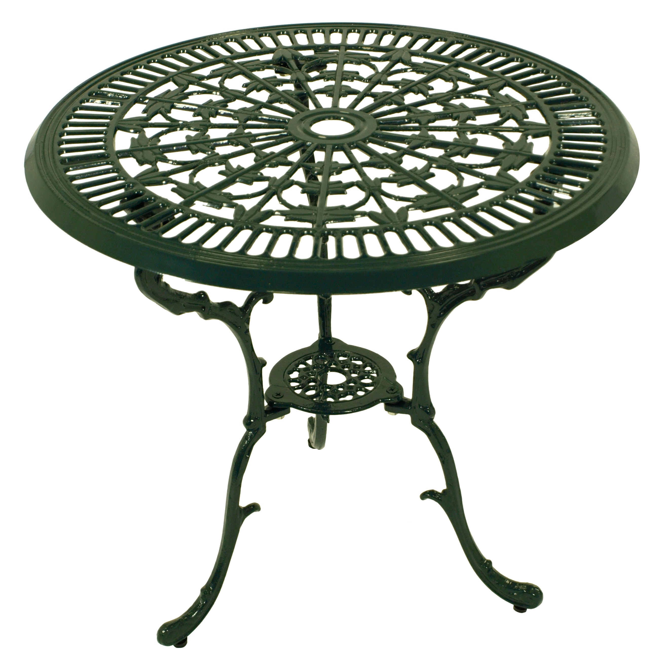 Tisch in Jugendstil Optik 70cm rund, Aluguss dunkelgr&uuml;n 