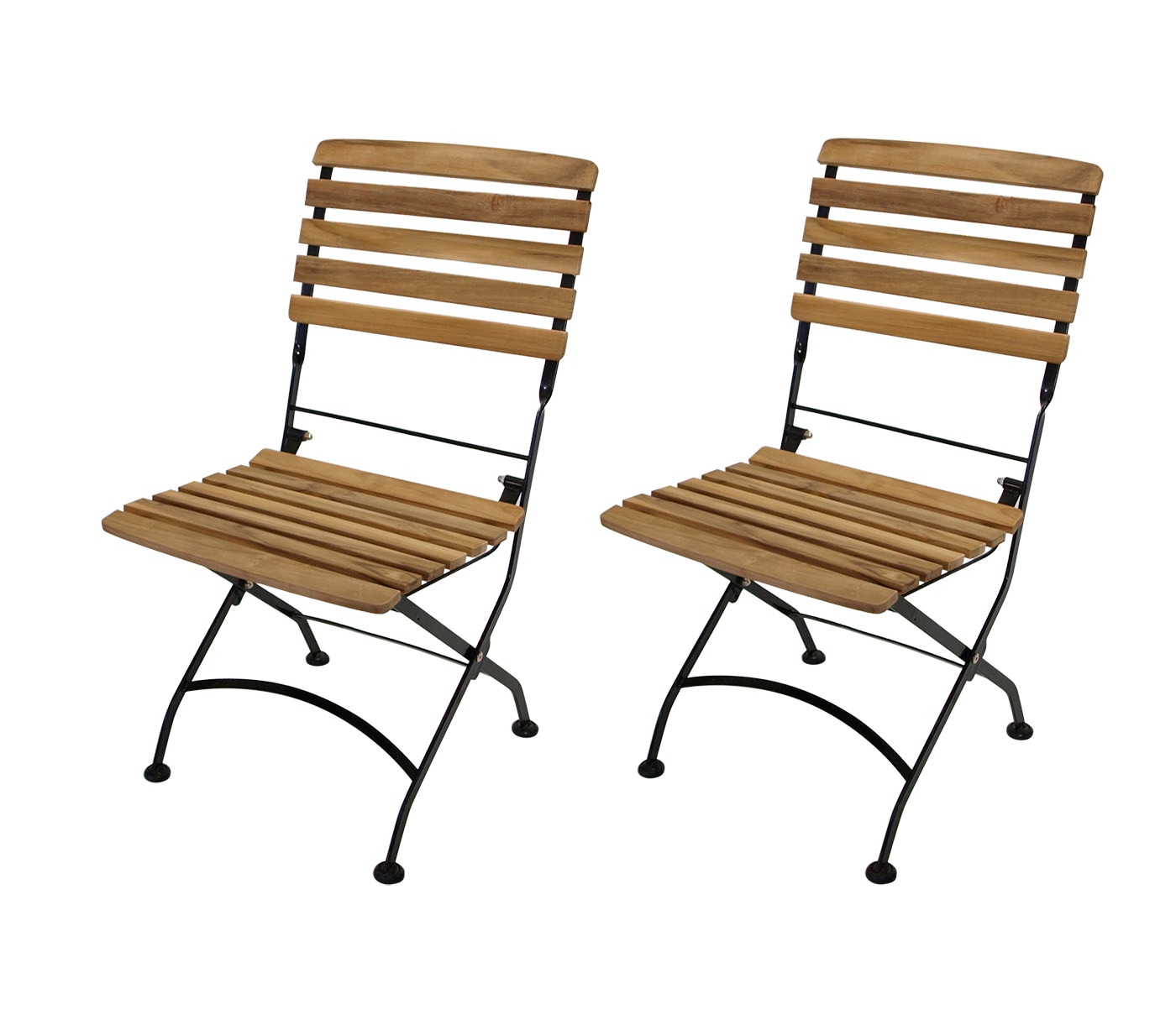 Klappstuhl JAKARTA, Flachstahl schwarz + Teakholz, 2-er Set 
