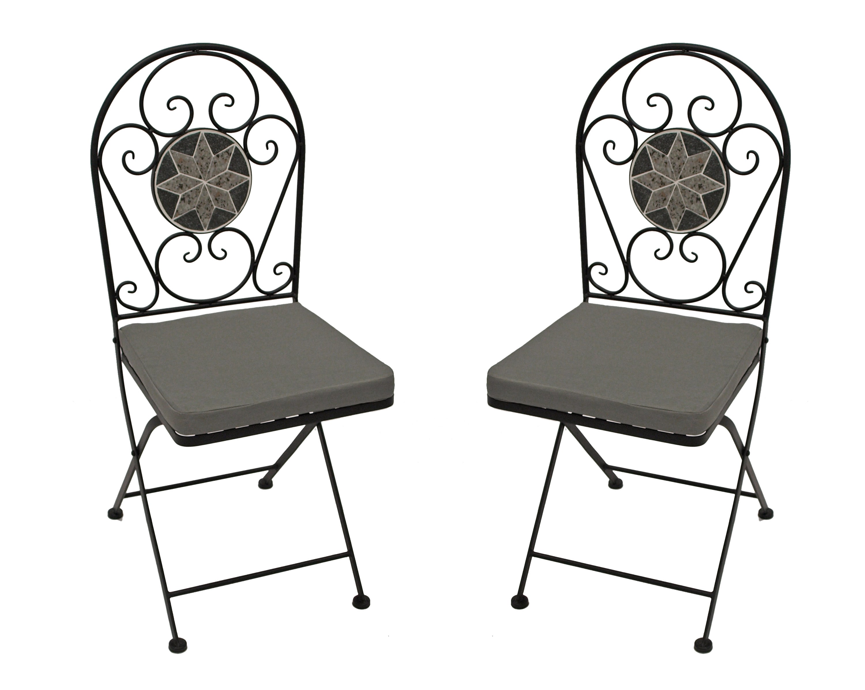 Klappstuhl SIENA, Eisen schwarz + Mosaik grau/weiss, 2 St&uuml;ck, mit Polstern 