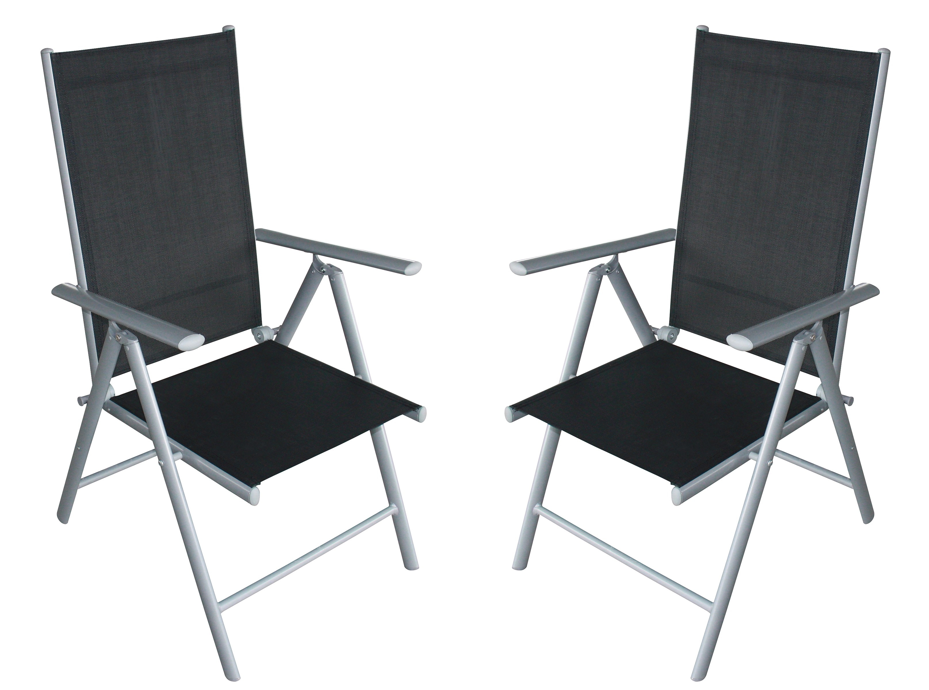 2x Klappsessel RAVENNA Aluminium silbergrau + Kunstgewebe schwarz (4-er Set) 