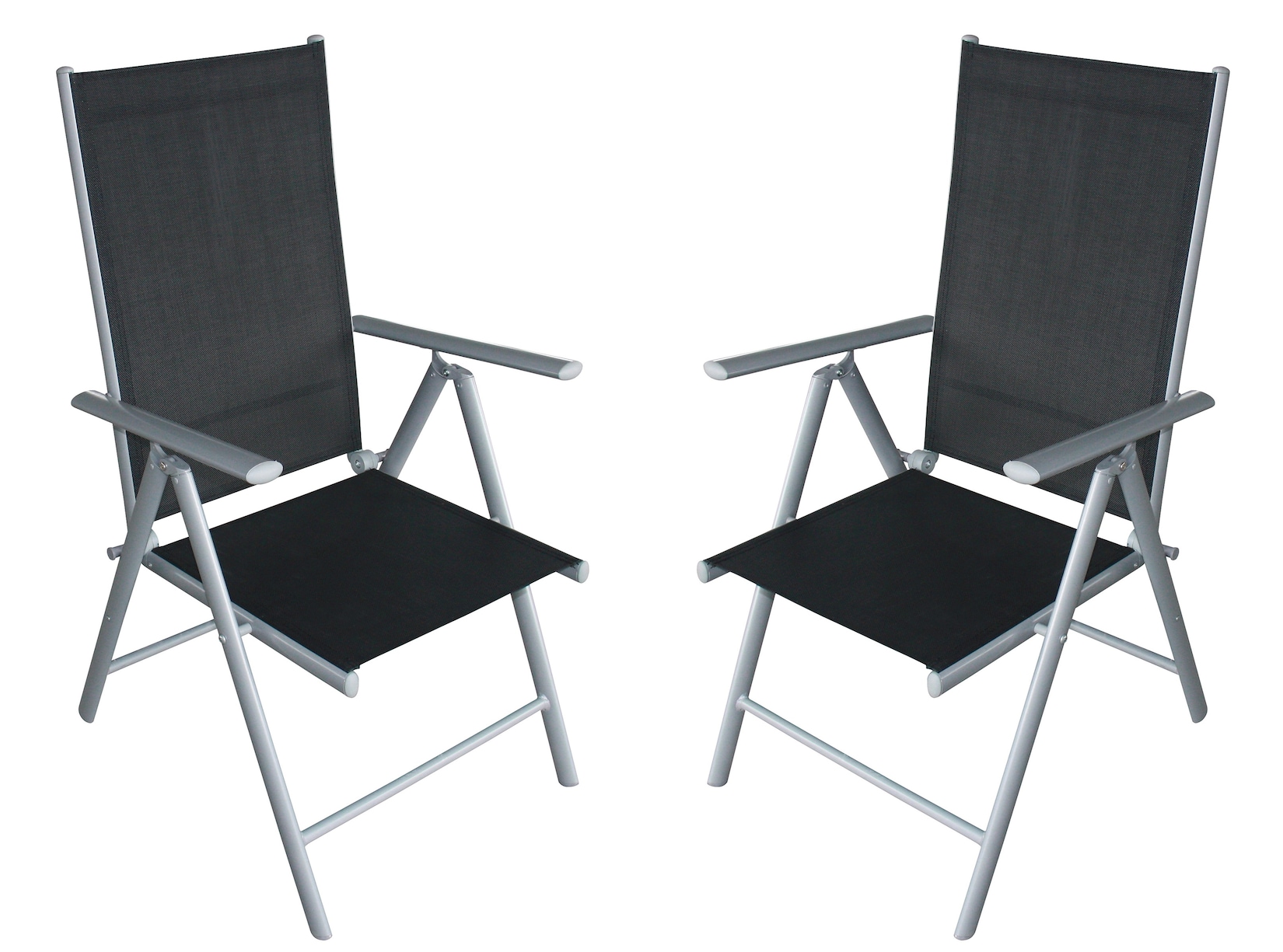 2x Klappsessel RAVENNA Aluminium silbergrau + Kunstgewebe schwarz (4-er Set)