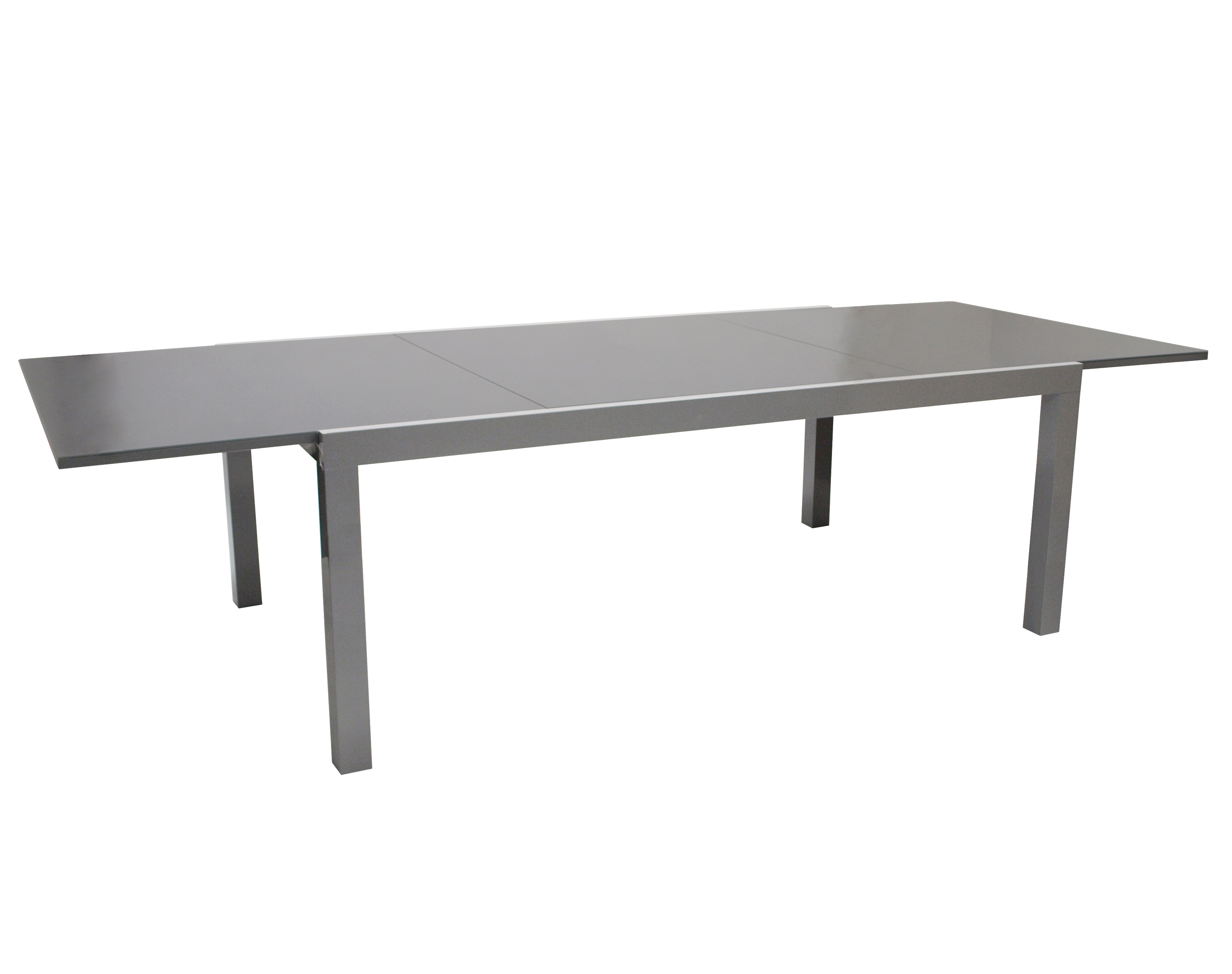 Ausziehtisch MARINA 180/240x100cm, Aluminium silbergrau + Glas grau 