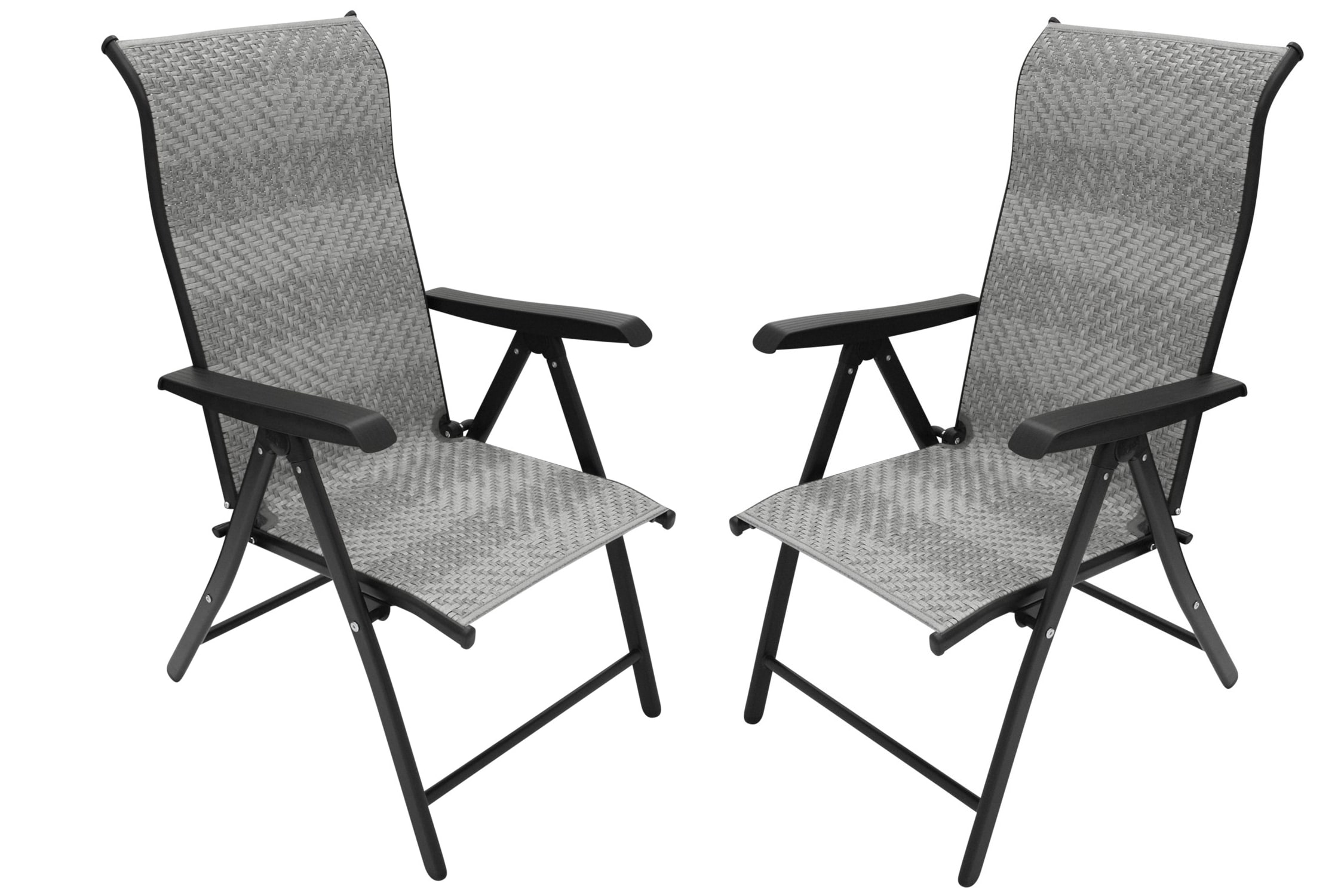 Klappsessel ANTIBES Hochlehner, Metall + Polyrattan grau, klappbar, 2 St&uuml;ck 