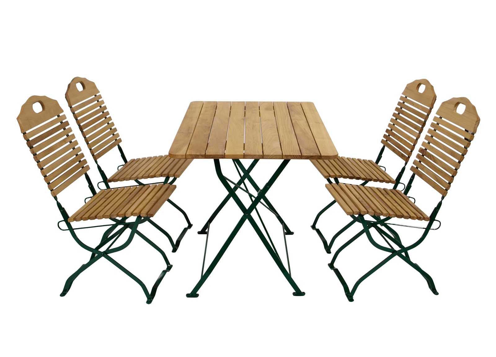 Kurgarten - Garnitur BAD T&Ouml;LZ 5-teilig (4x Stuhl, 1x Tisch 70x110cm), Flachstahl gr&uuml;n + Robinie, klappbar 