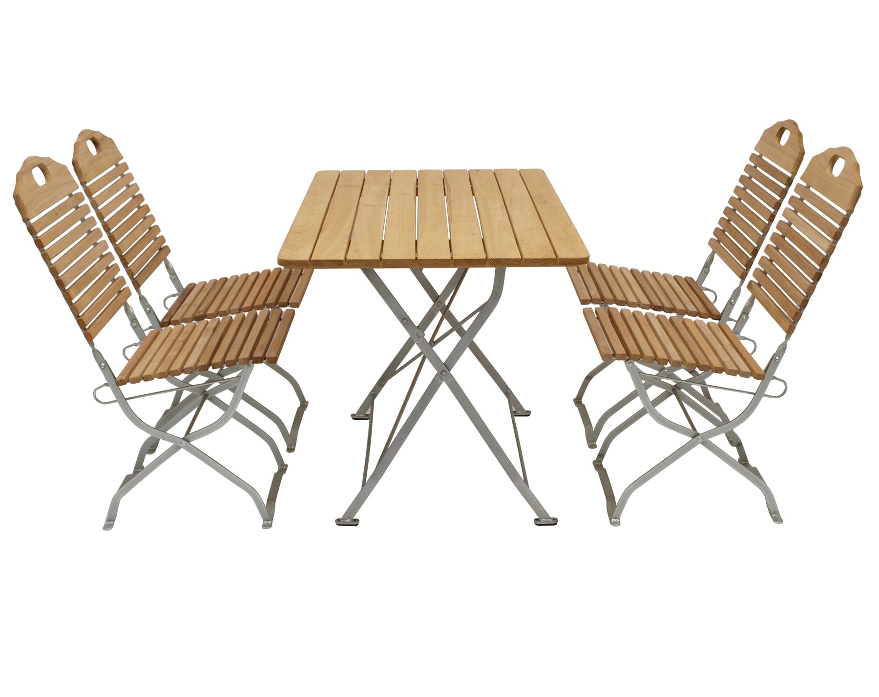 Kurgarten - Garnitur BAD T&Ouml;LZ 5-teilig (4x Stuhl, 1x Tisch 70x110cm), Flachstahl verzinkt + Robinie, klappbar 