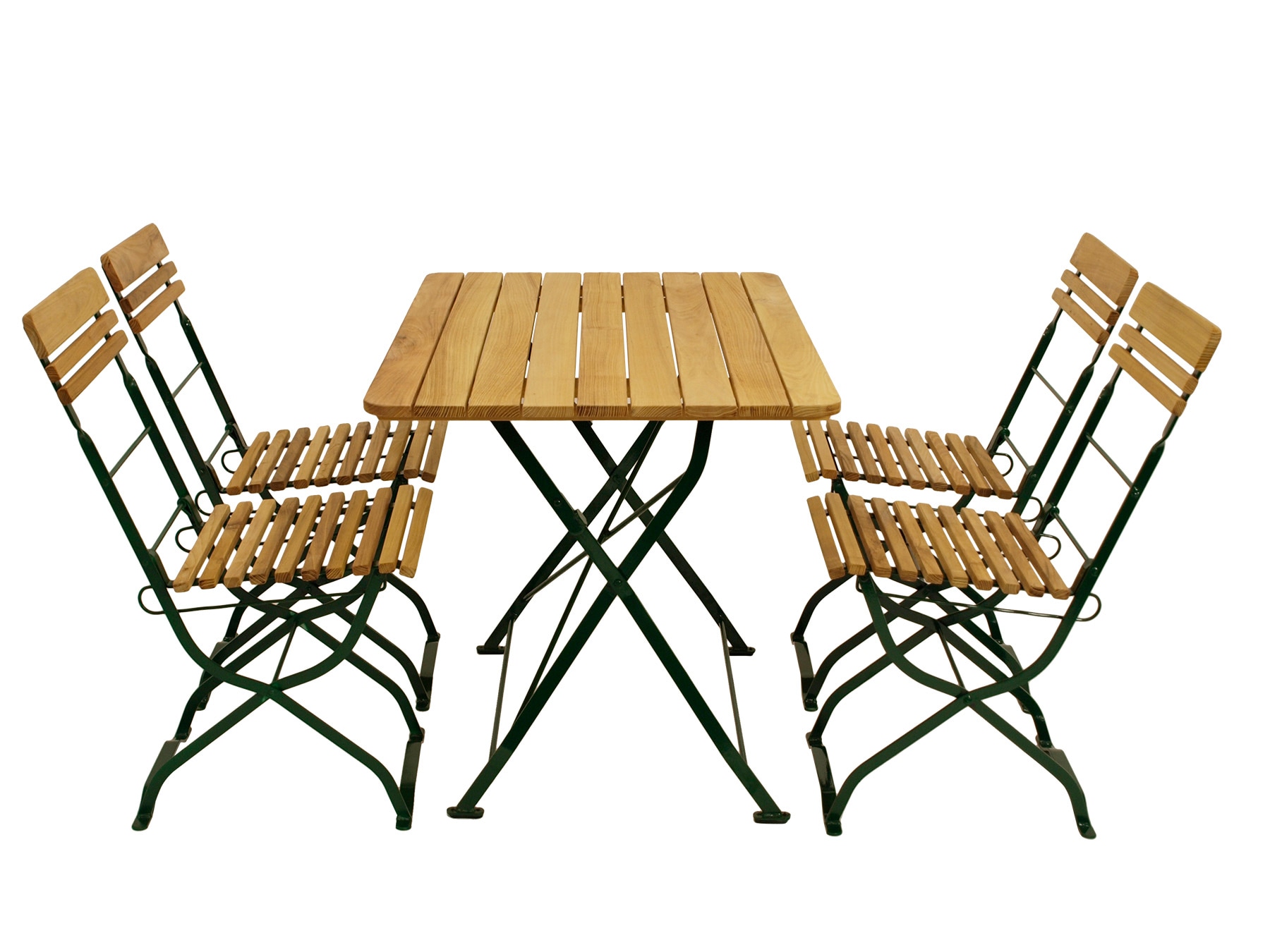 Biergarten - Garnitur M&Uuml;NCHEN 5-teilig (4x Stuhl, 1x Tisch 70x110cm), Flachstahl gr&uuml;n + Robinie 
