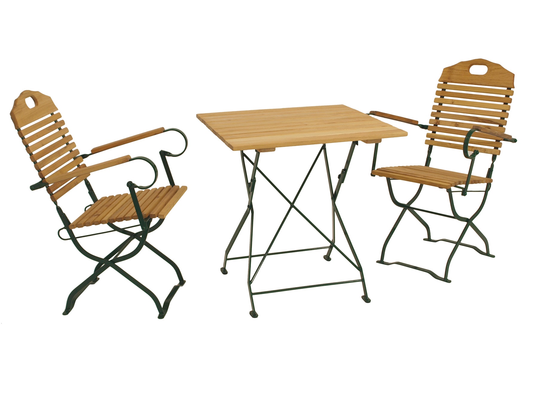 Kurgarten Garnitur BAD T&Ouml;LZ 3-teilig, Flachstahl gr&uuml;n + Robinie, klappbar 