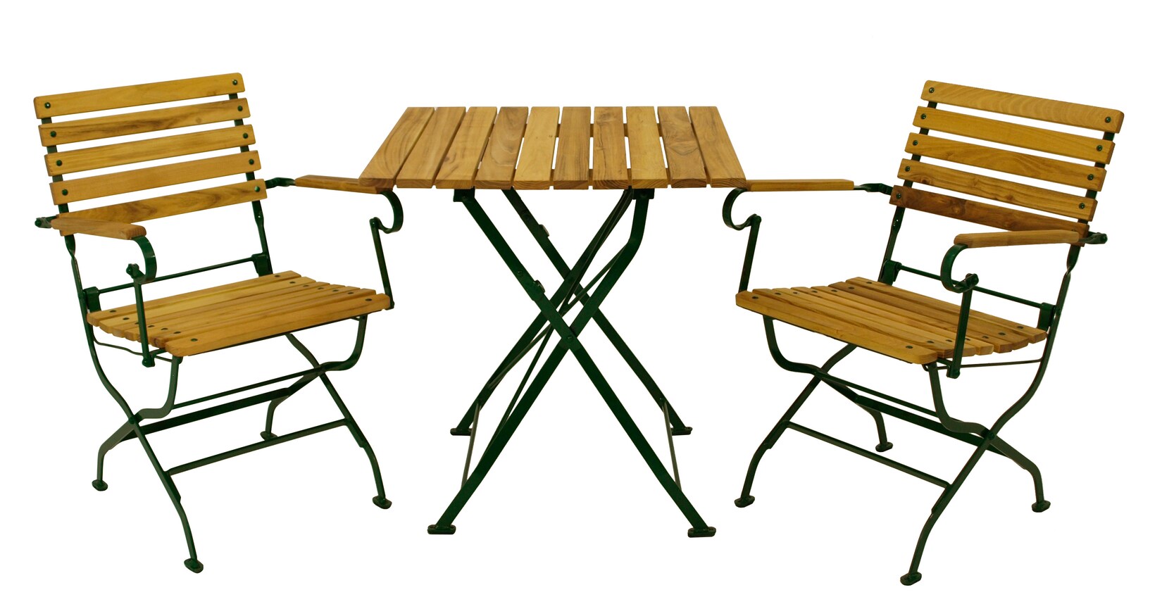 Klappgarnitur PASSAU 3-teilig, Flachstahl grün + Robinie, klappbar