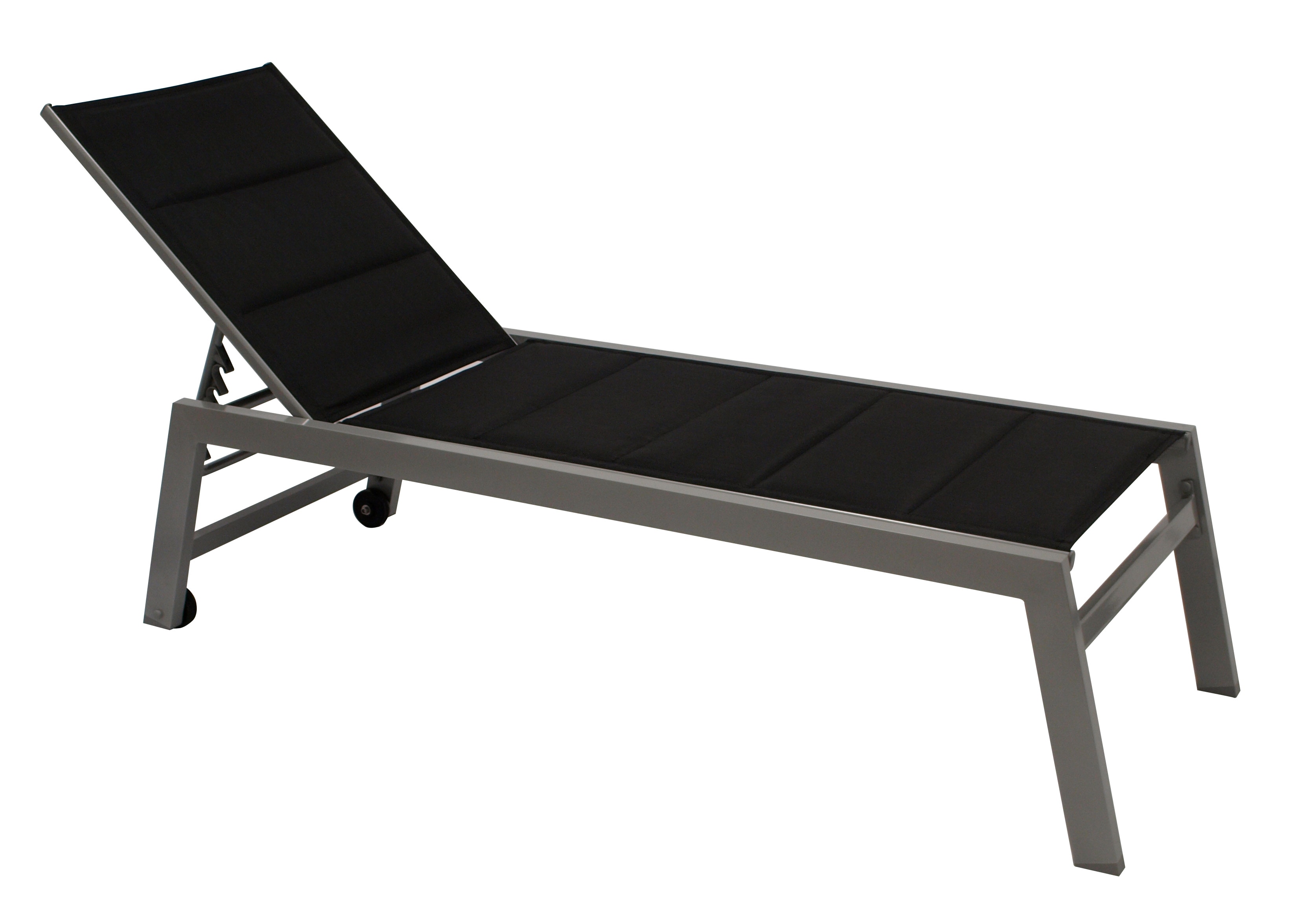 Rollenliege GIRONA extra hoch, Aluminium silber + Textilgewebe gepolstert schwarz 