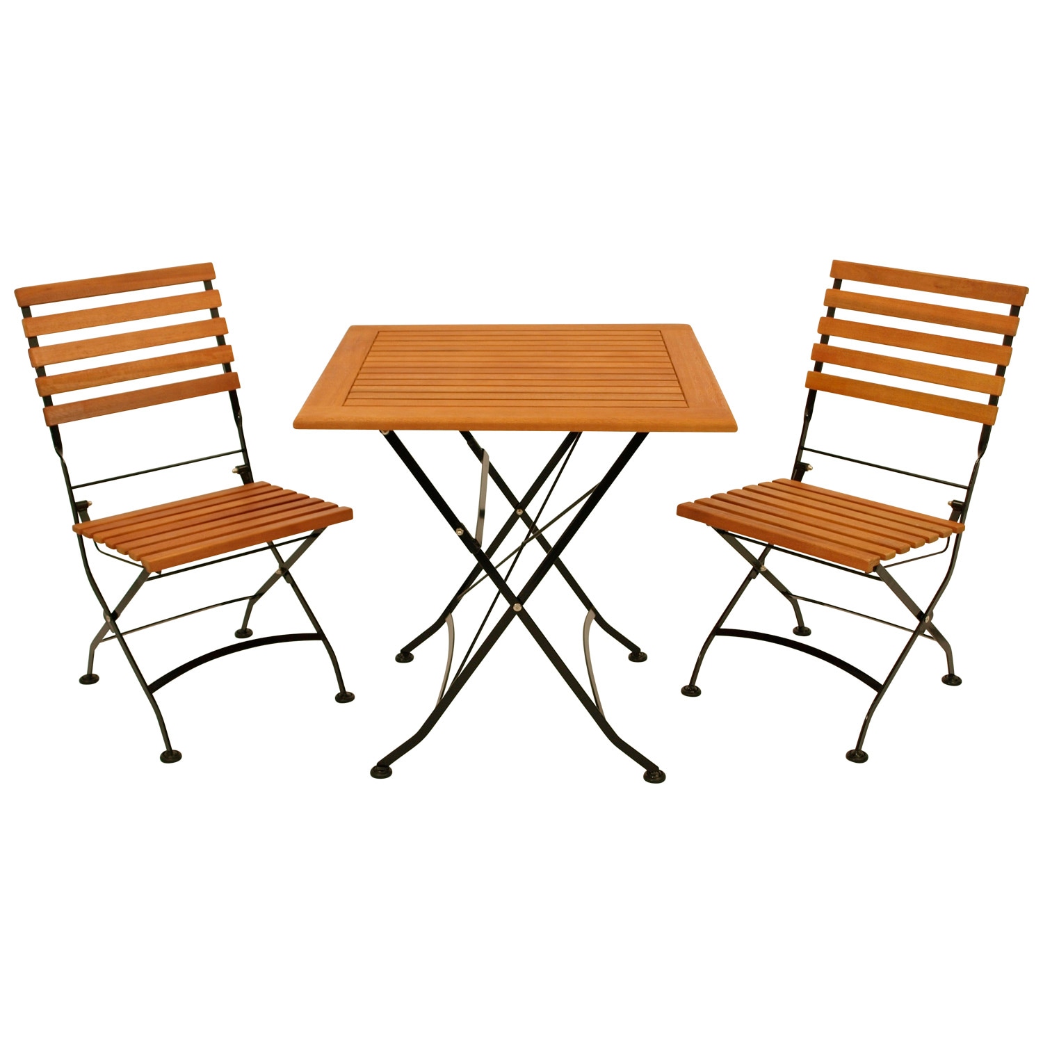 Klappgarnitur HOFGARTEN 3-teilig, Flachstahl schwarz + Eukalyptus 