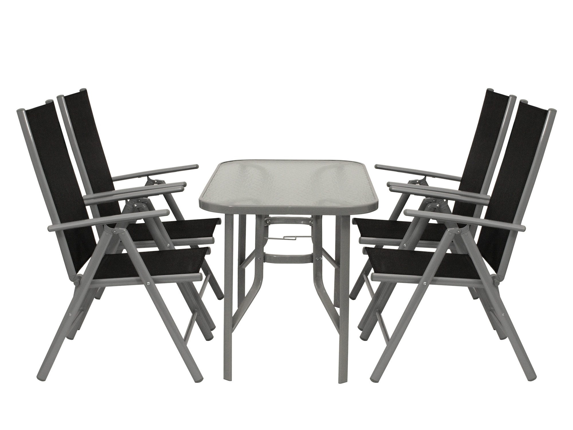 Gartengarnitur RAVENNA 5-teilig, Klappsessel + Glastisch 70x120cm 