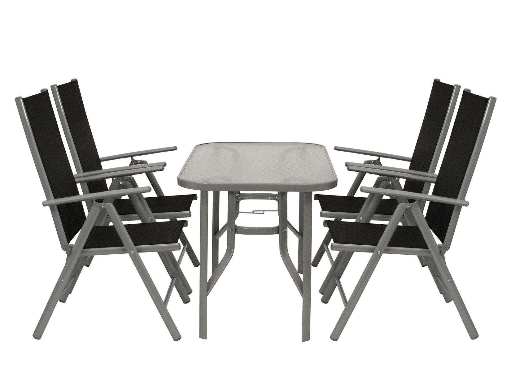 Gartengarnitur RAVENNA 5-teilig, Klappsessel + Glastisch 70x120cm