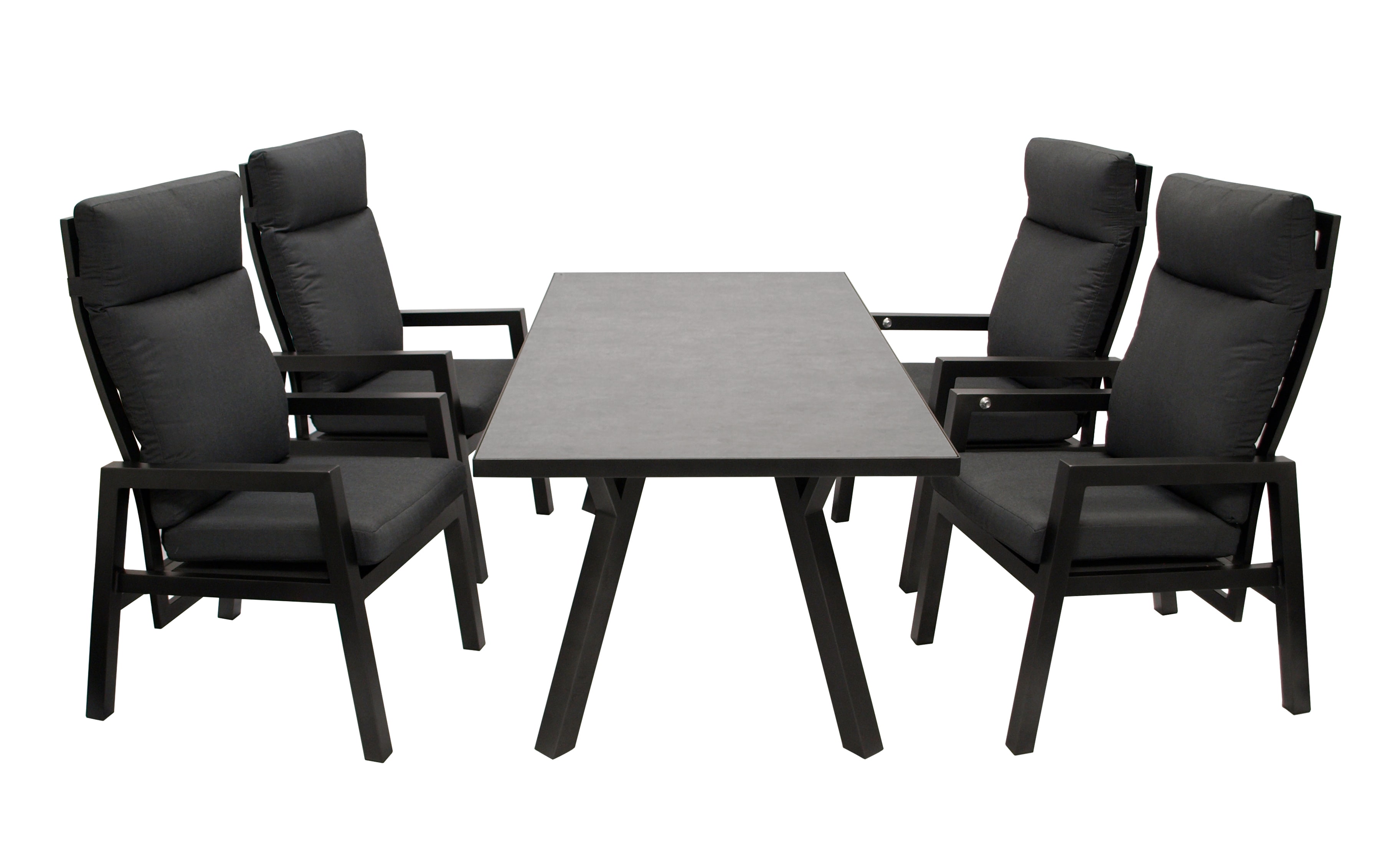 Garnitur MANCIANO 5-teilig, Aluminium dunkelgrau, mit Polstern grau, Tisch dunkelgrau 