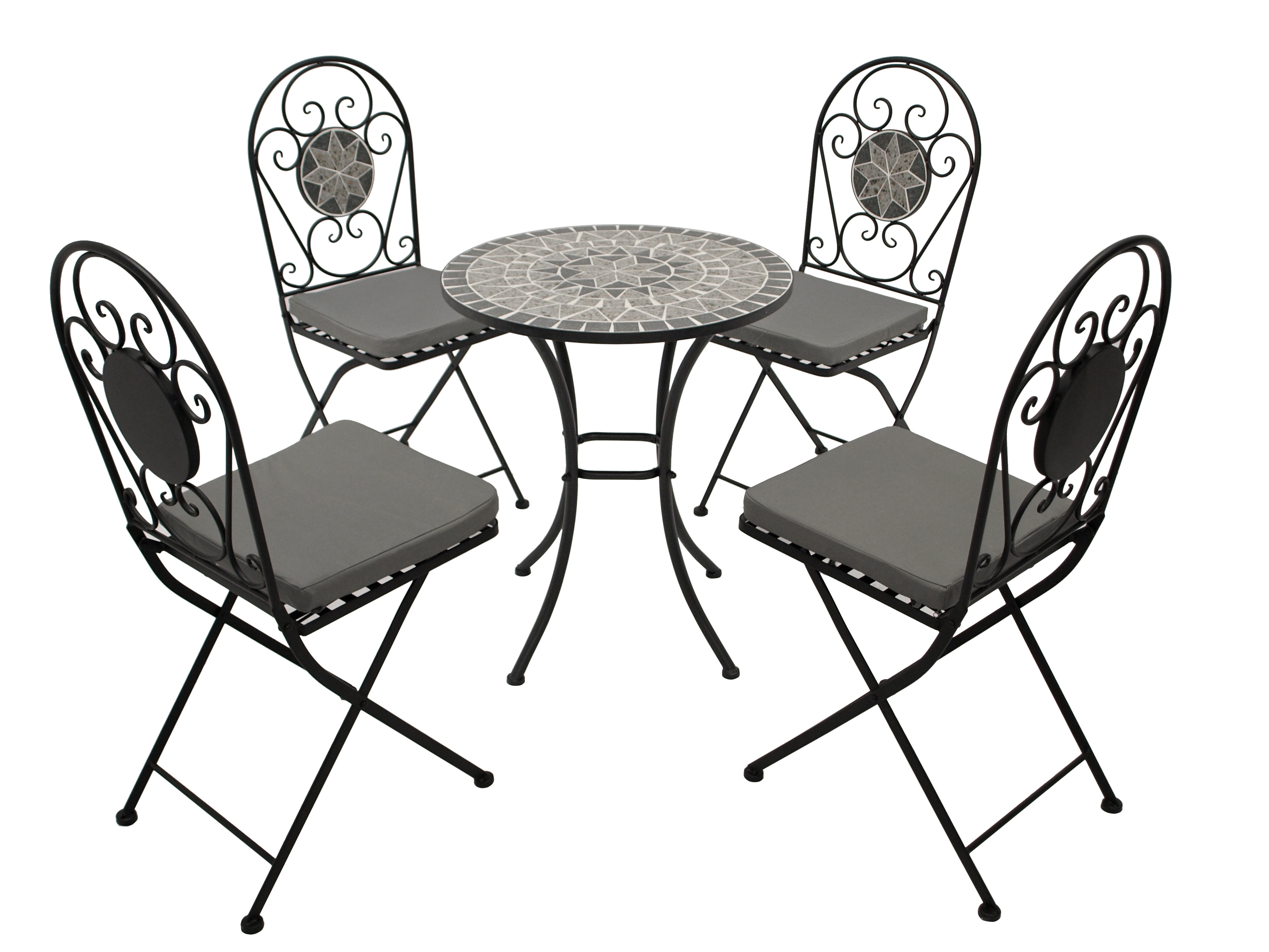 Bistroset SIENA 5-teilig, Eisen schwarz + Mosaik grau/weiss 