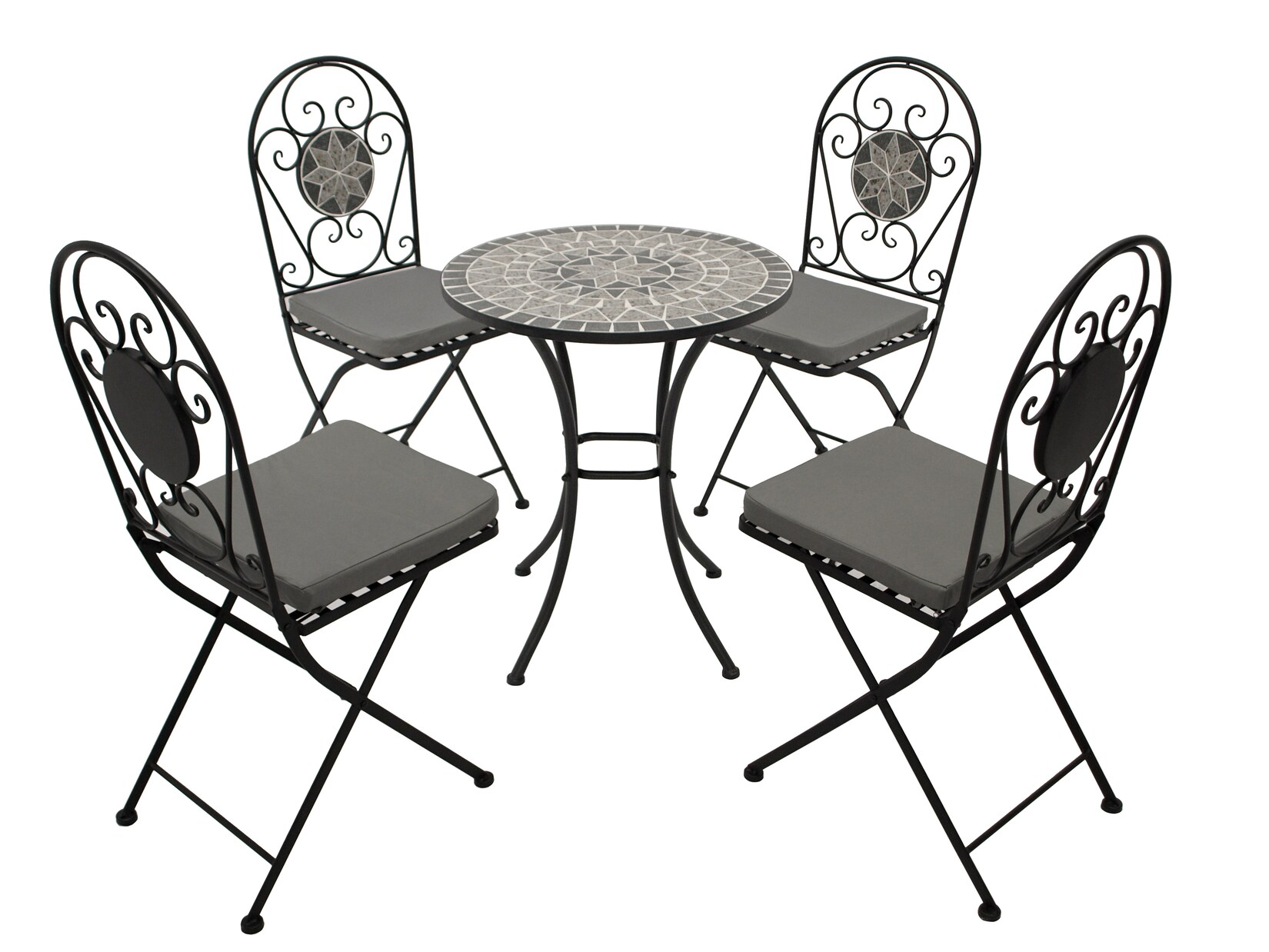 Bistroset SIENA 5-teilig, Eisen schwarz + Mosaik grau/weiss