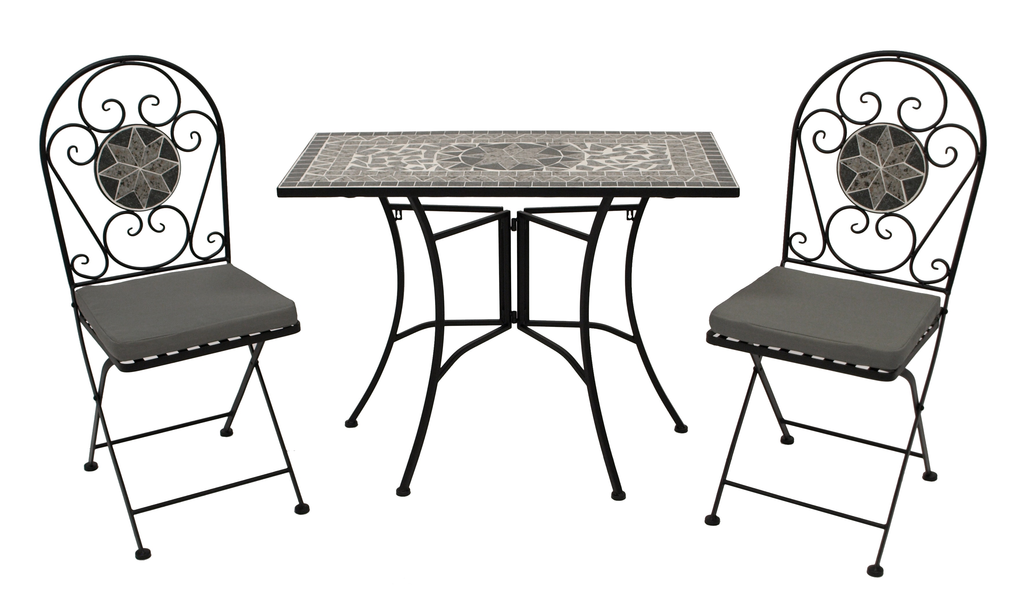 Balkonset SIENA 3-teilig, Eisen schwarz + Mosaik grau/weiss 