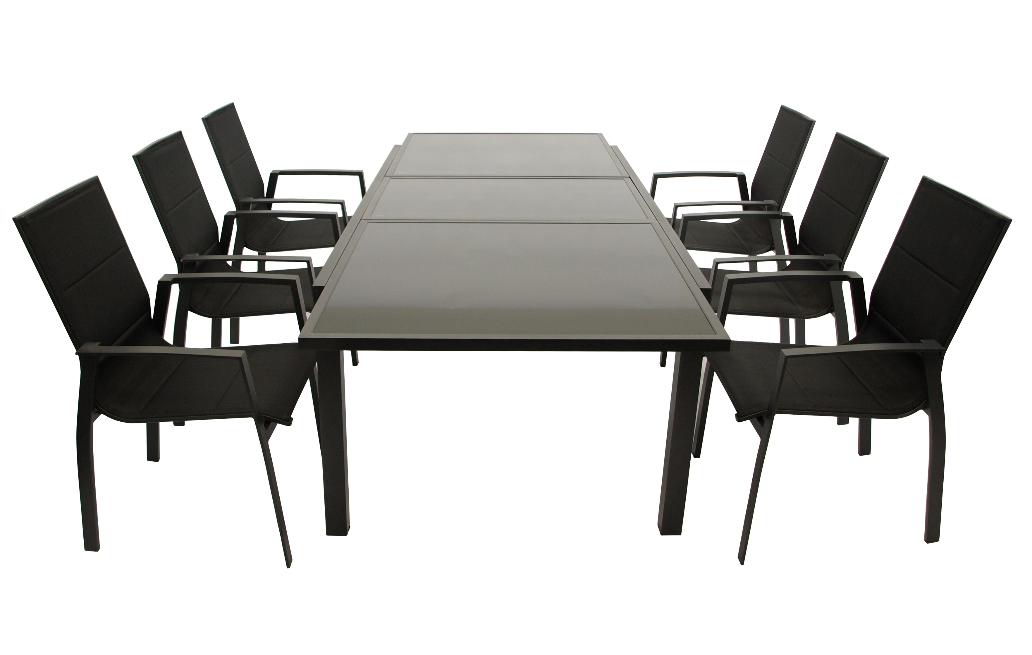 Garnitur TORINO 7-teilig, Aluminium anthrazit + Glas + Kunstgewebe schwarz 