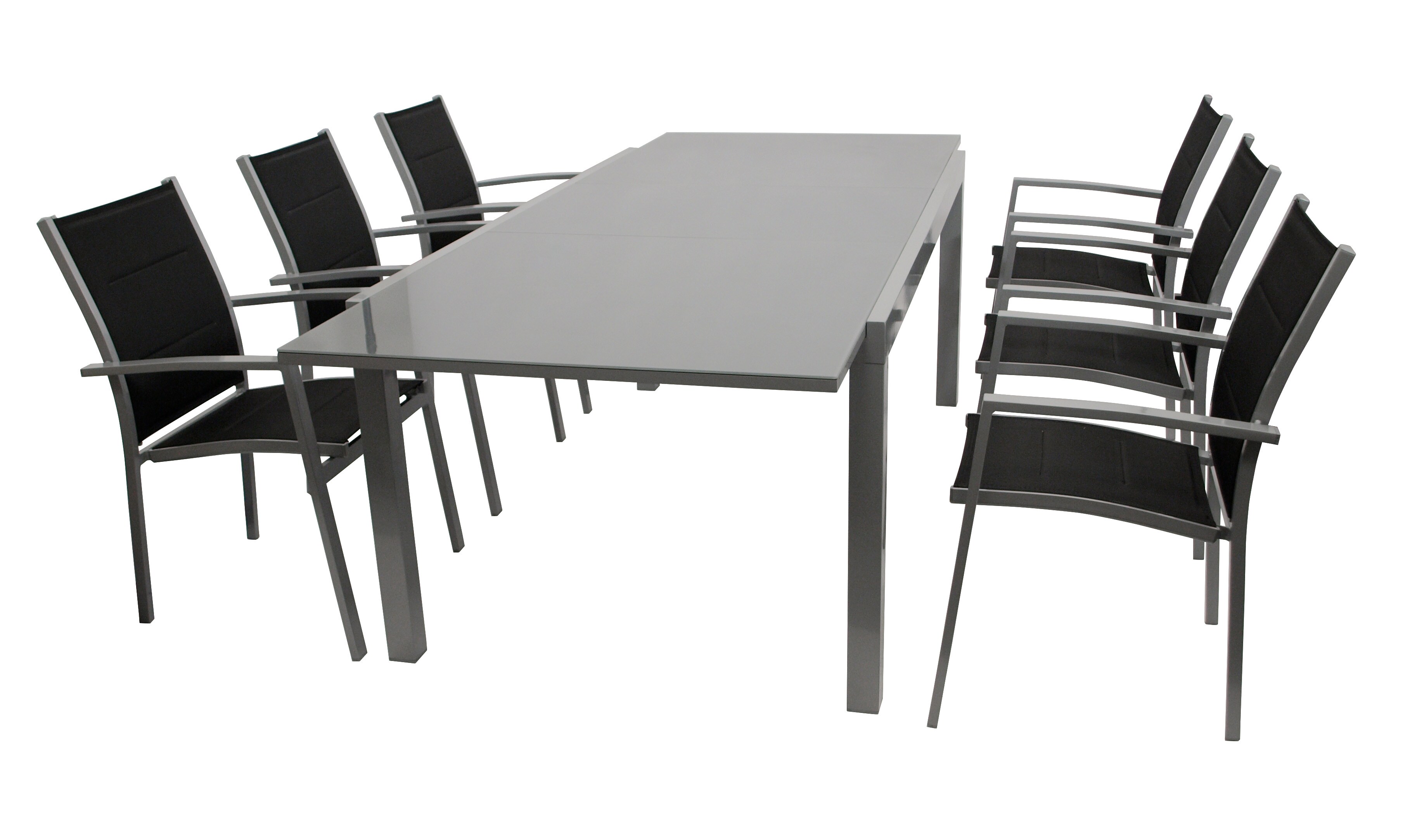 Garnitur MARINA 7-teilig, Aluminium silbergrau + Kunstgewebe schwarz 