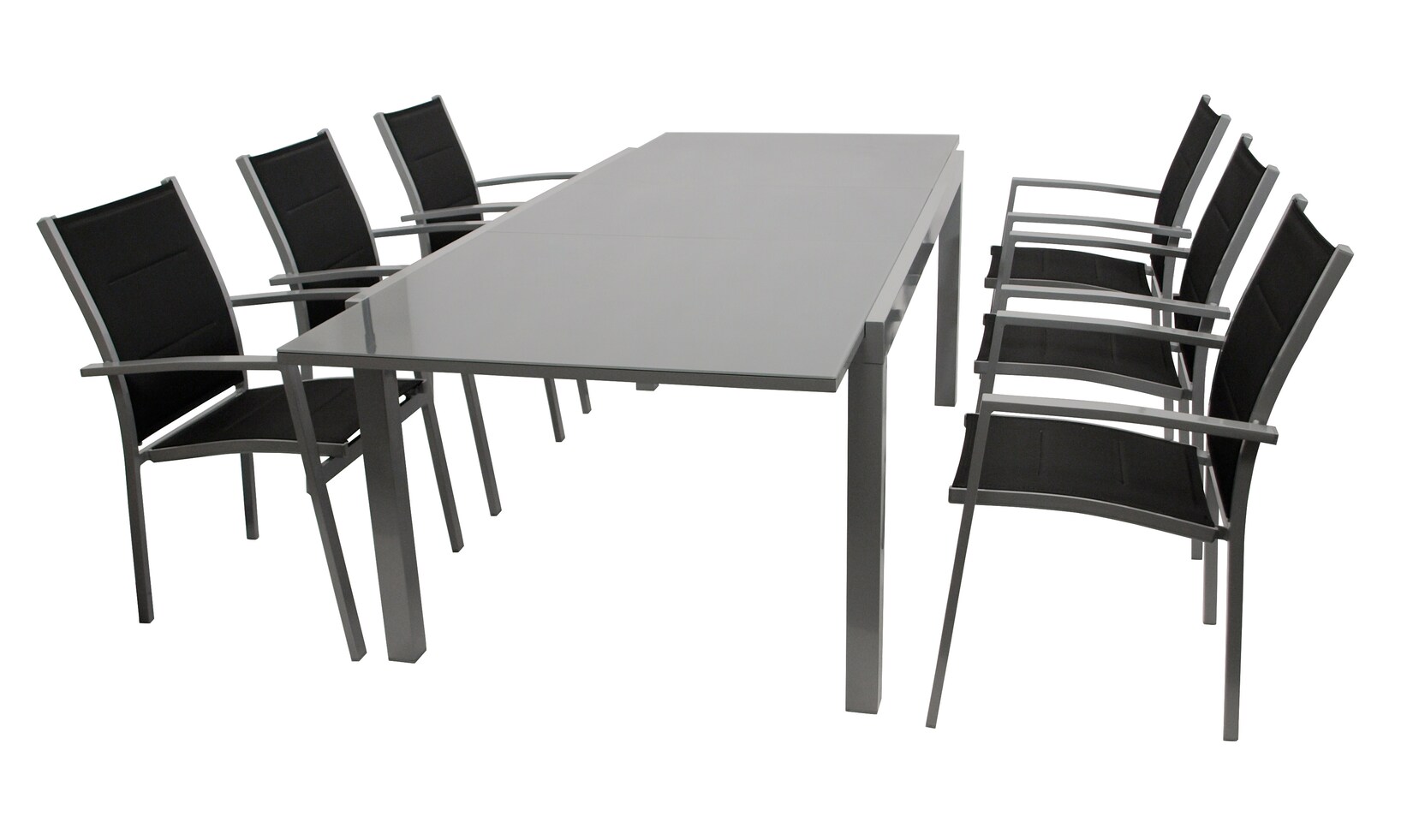 Garnitur MARINA 7-teilig, Aluminium silbergrau + Kunstgewebe schwarz