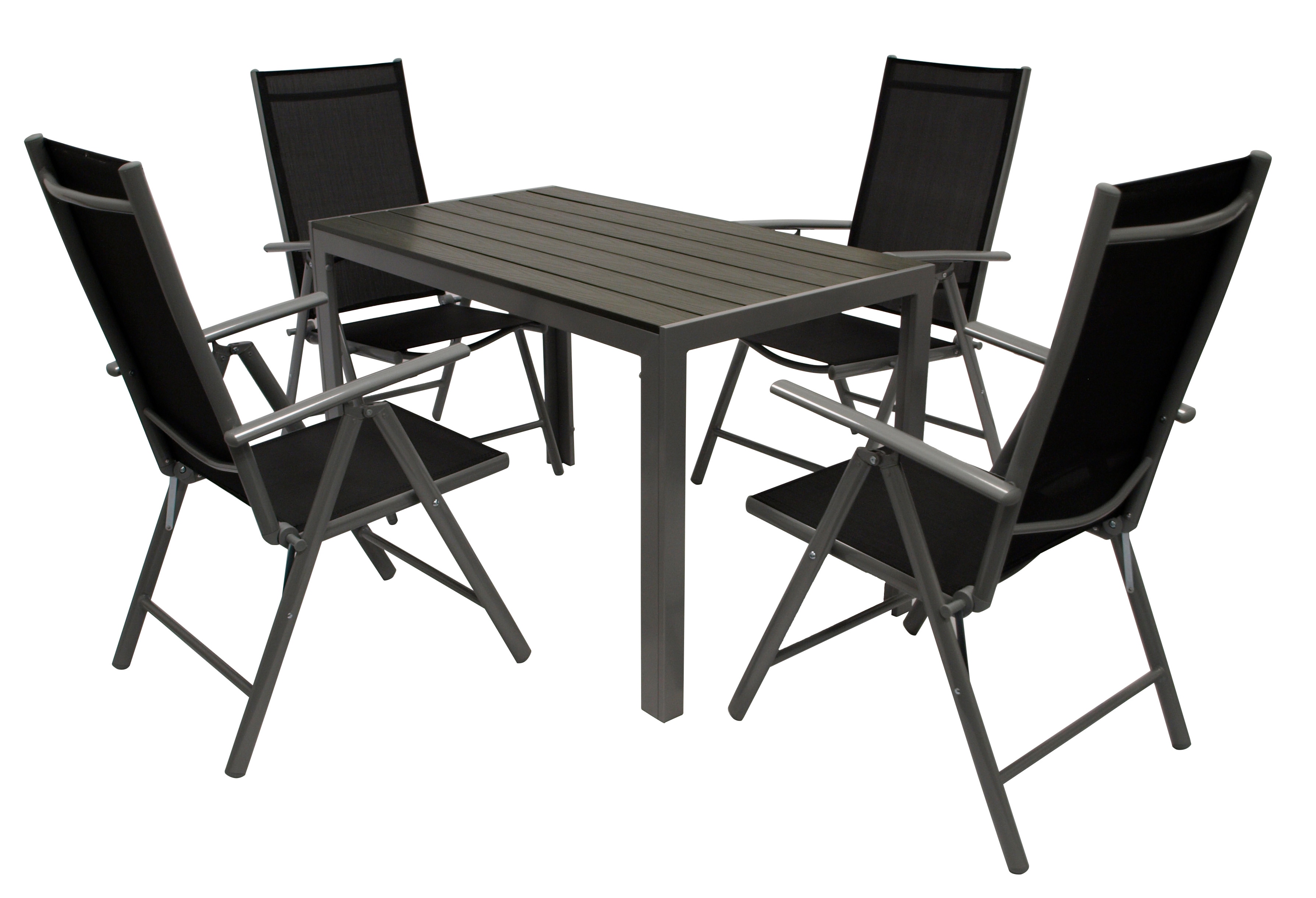 Garnitur SORANO 5-teilig mit Tisch 70x125cm, Aluminium + Kunstholz + Kunstgewebe schwarz 