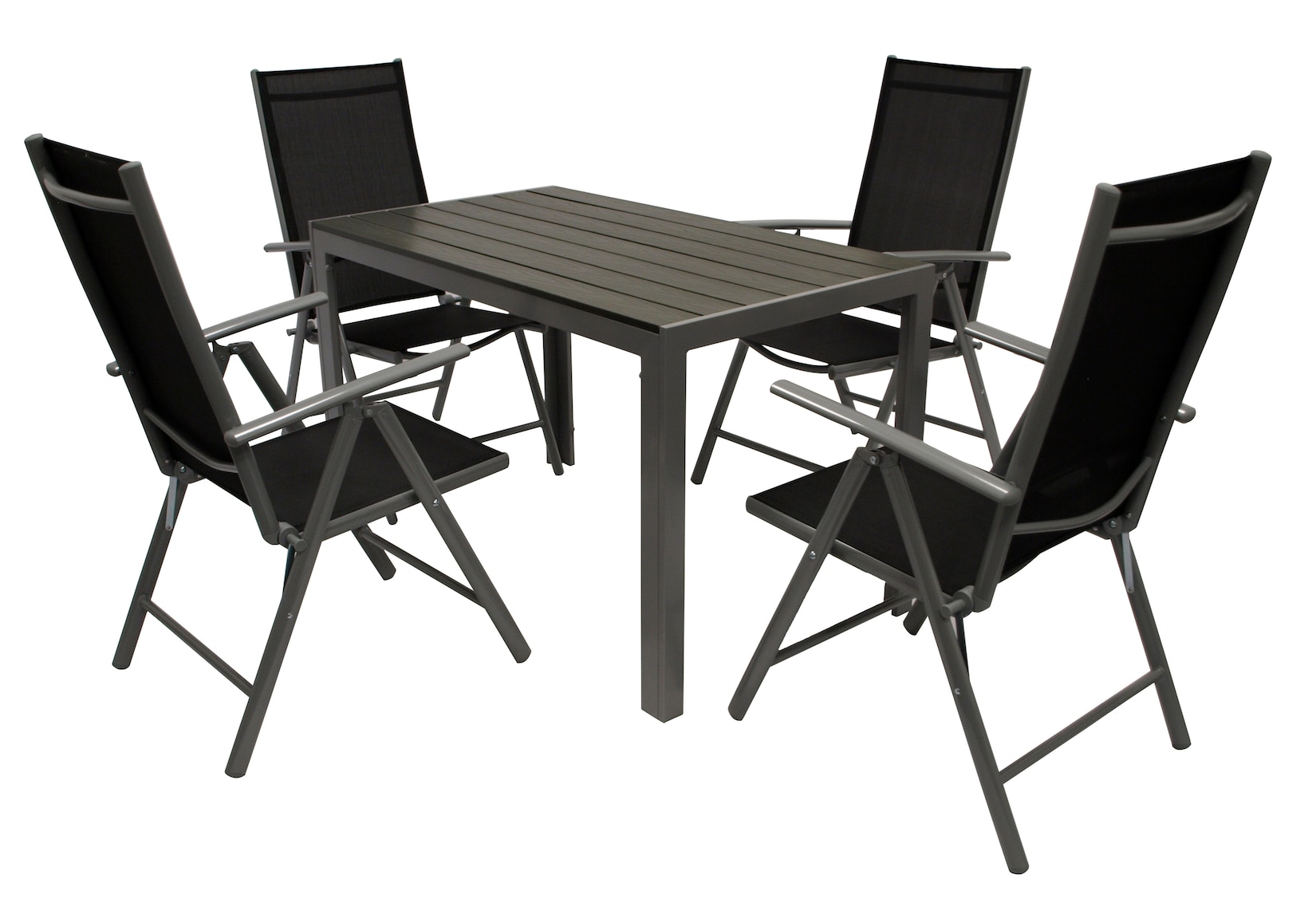 Garnitur SORANO 5-teilig mit Tisch 70x125cm, Aluminium + Kunstholz + Kunstgewebe schwarz
