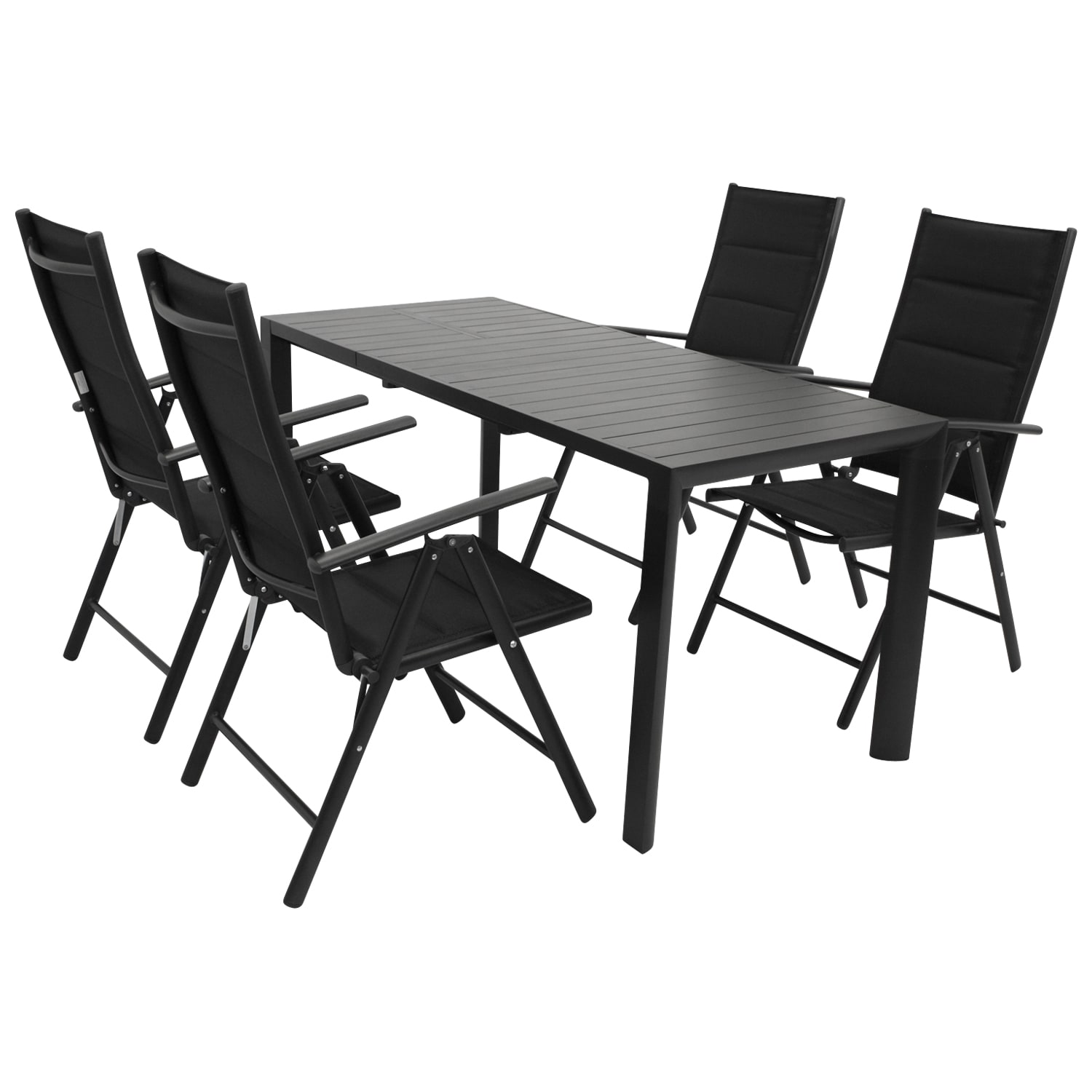 Garnitur LAGOS 5-teilig, Aluminium anthrazit + Kunstgewebe schwarz 