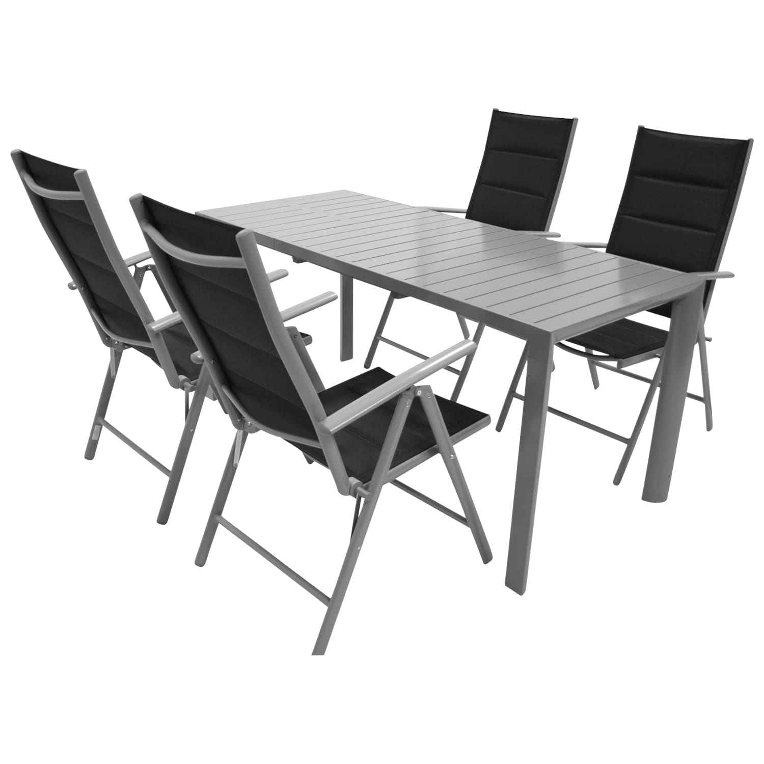 Garnitur BAGO 5-teilig, Alu silbergrau + Kunstgewebe schwarz 