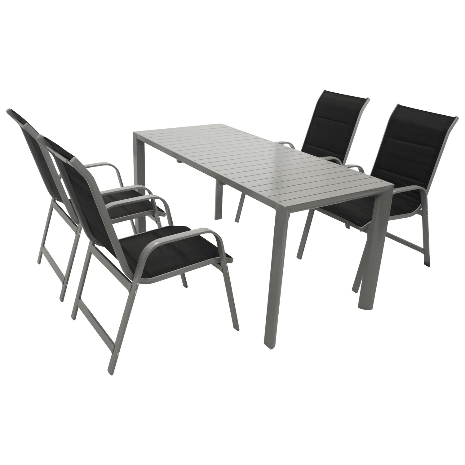 Garnitur BAGO 5-teilig, Alu silbergrau + Kunstgewebe schwarz 