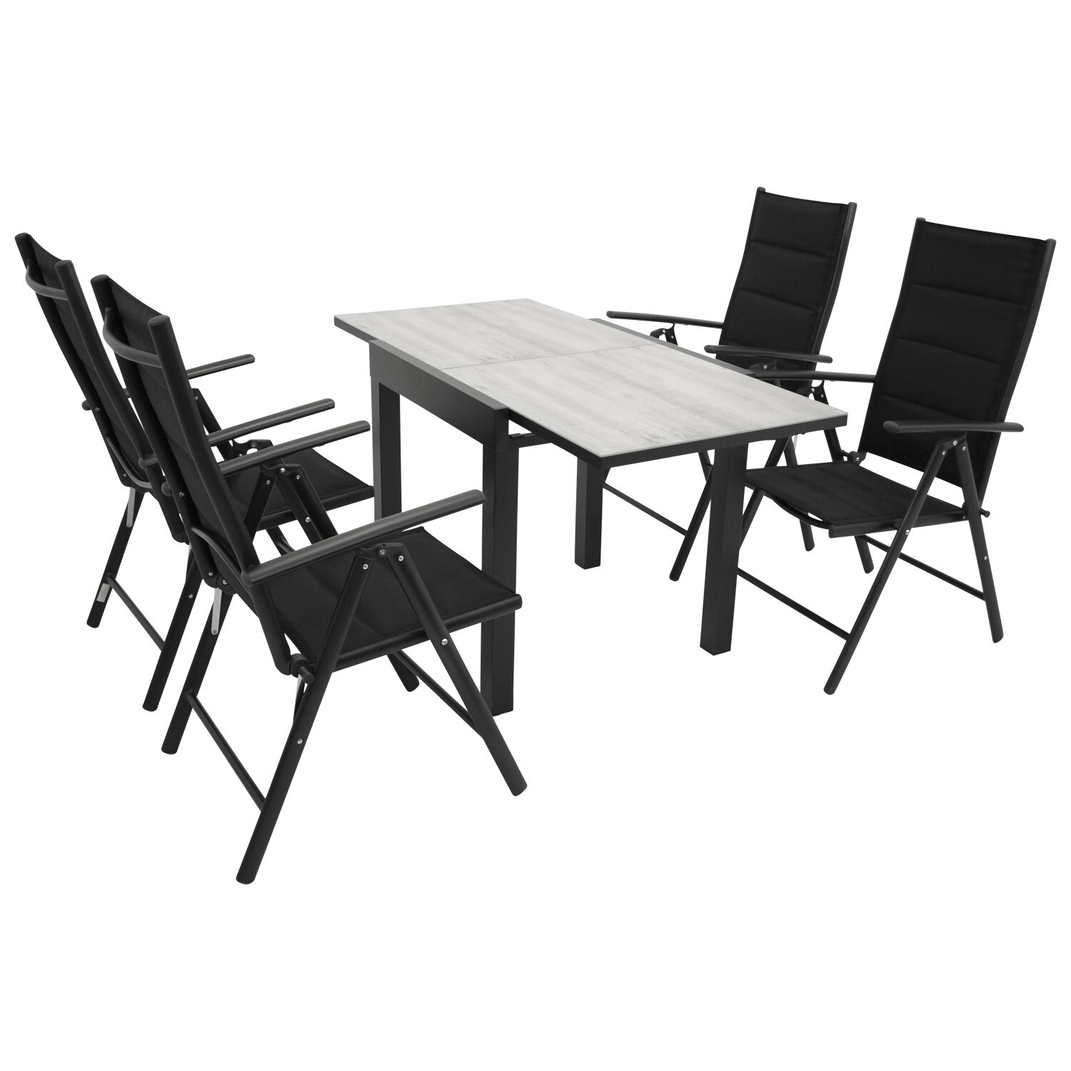 Garnitur FARO 5-teilig, Aluminium anthrzait + Glas + Kunstgewebe schwarz 