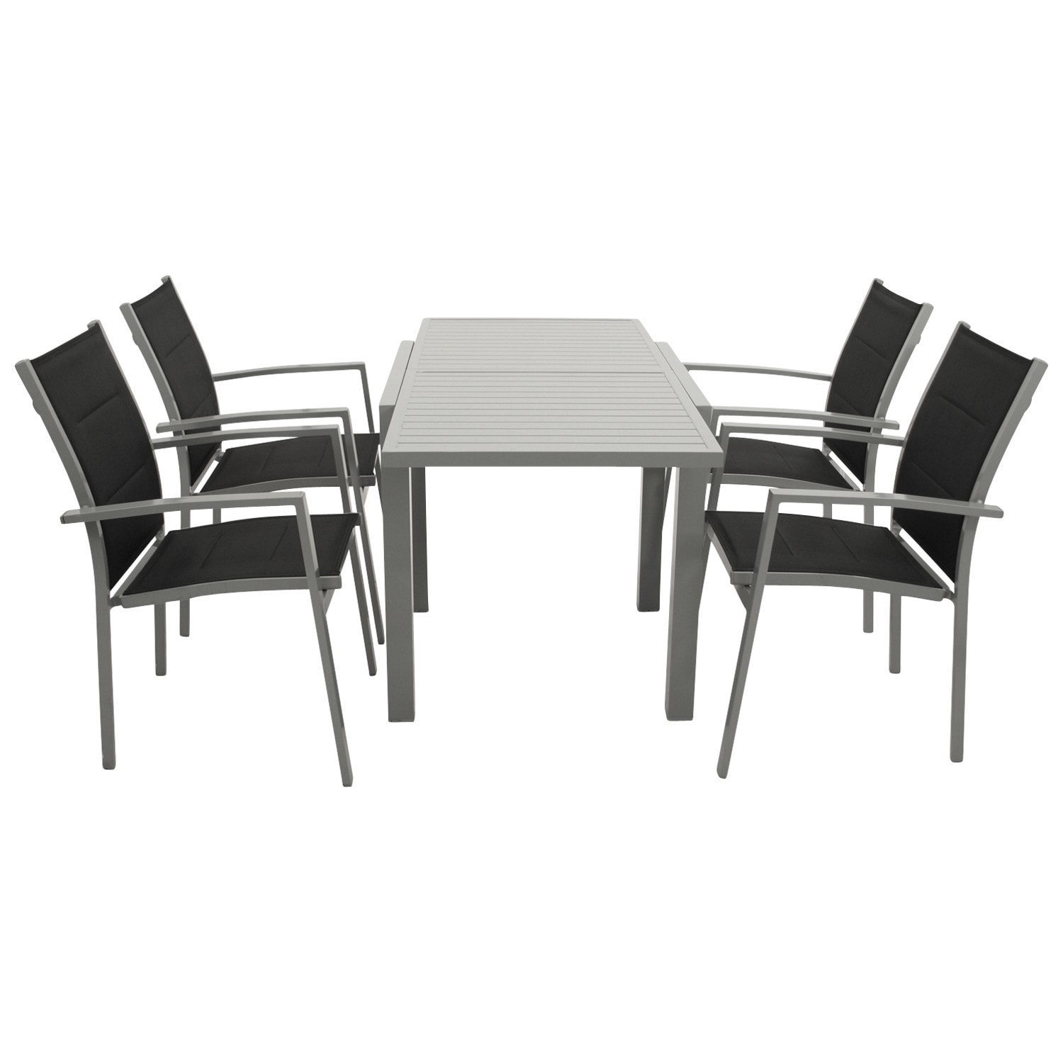 Garnitur TIRANA 5-teilig,  Aluminium silbergrau + Kunstgewebe schwarz 