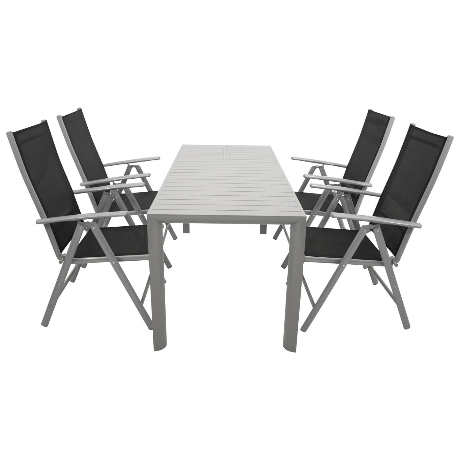 Garnitur BAGO 5-teilig, Aluminium silbergrau + Kunstgewebe schwarz 