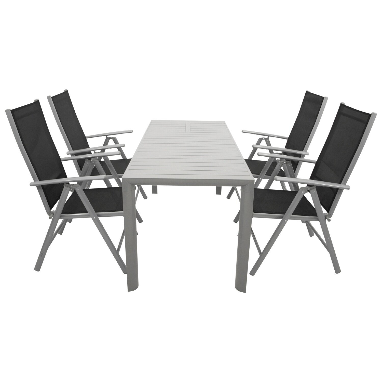 Garnitur BAGO 5-teilig, Aluminium silbergrau + Kunstgewebe schwarz