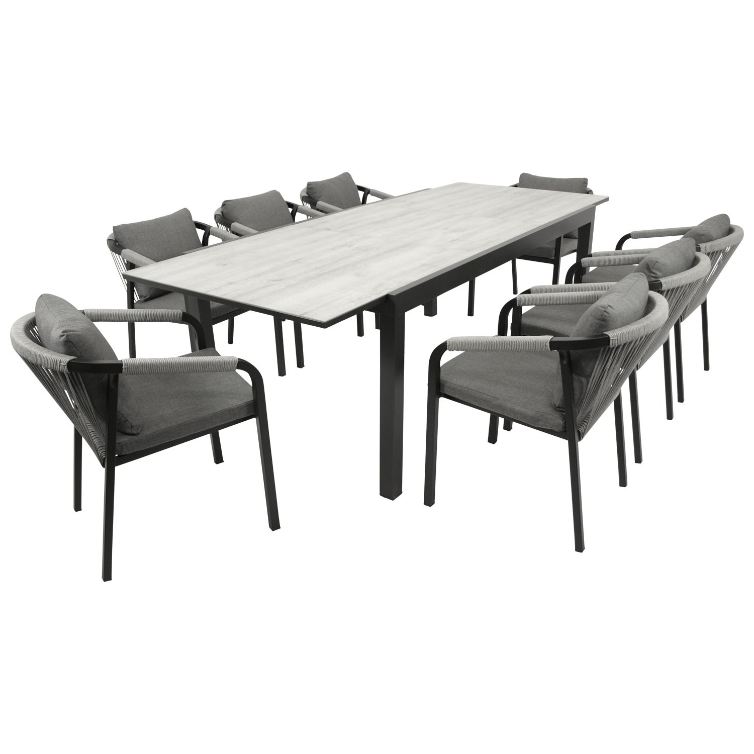 Garnitur FARO 9-teilig, Alu + Glas + Rope grau 