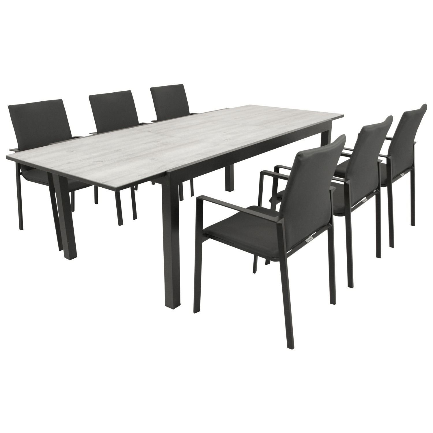 Garnitur FARO 7-teilig, Alu + Glas + Kunstgewebe dunkelgrau 